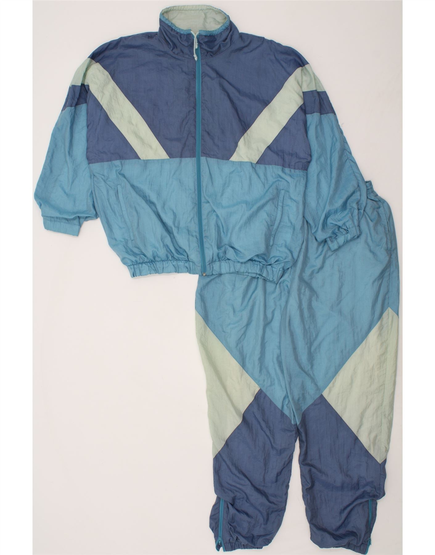 image of VINTAGE Mens Full Tracksuit XL Blue Colourblock Polyester