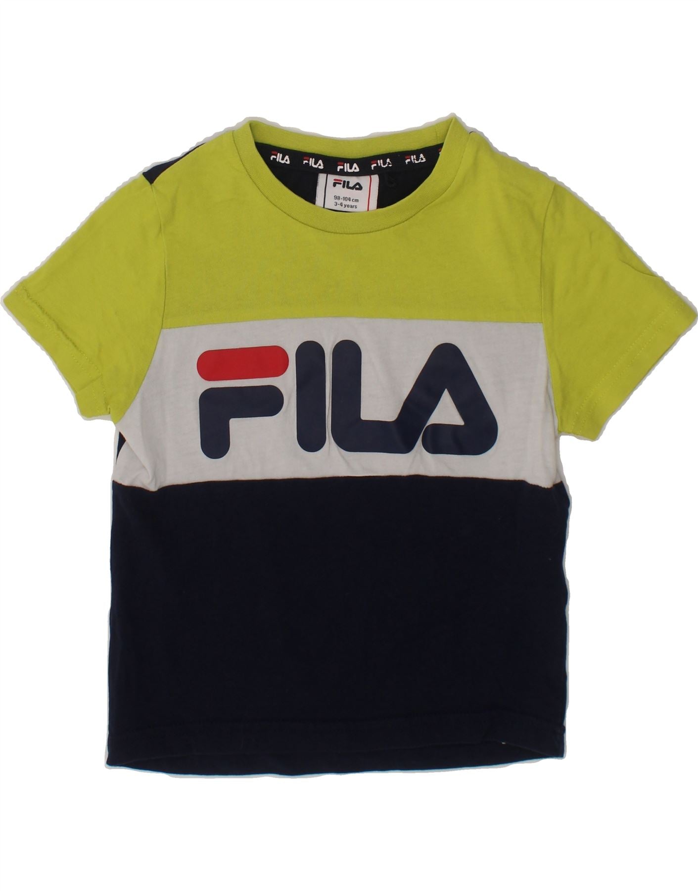 image of FILA Boys Graphic T-Shirt Top 3-4 Years Navy Blue Colourblock Cotton
