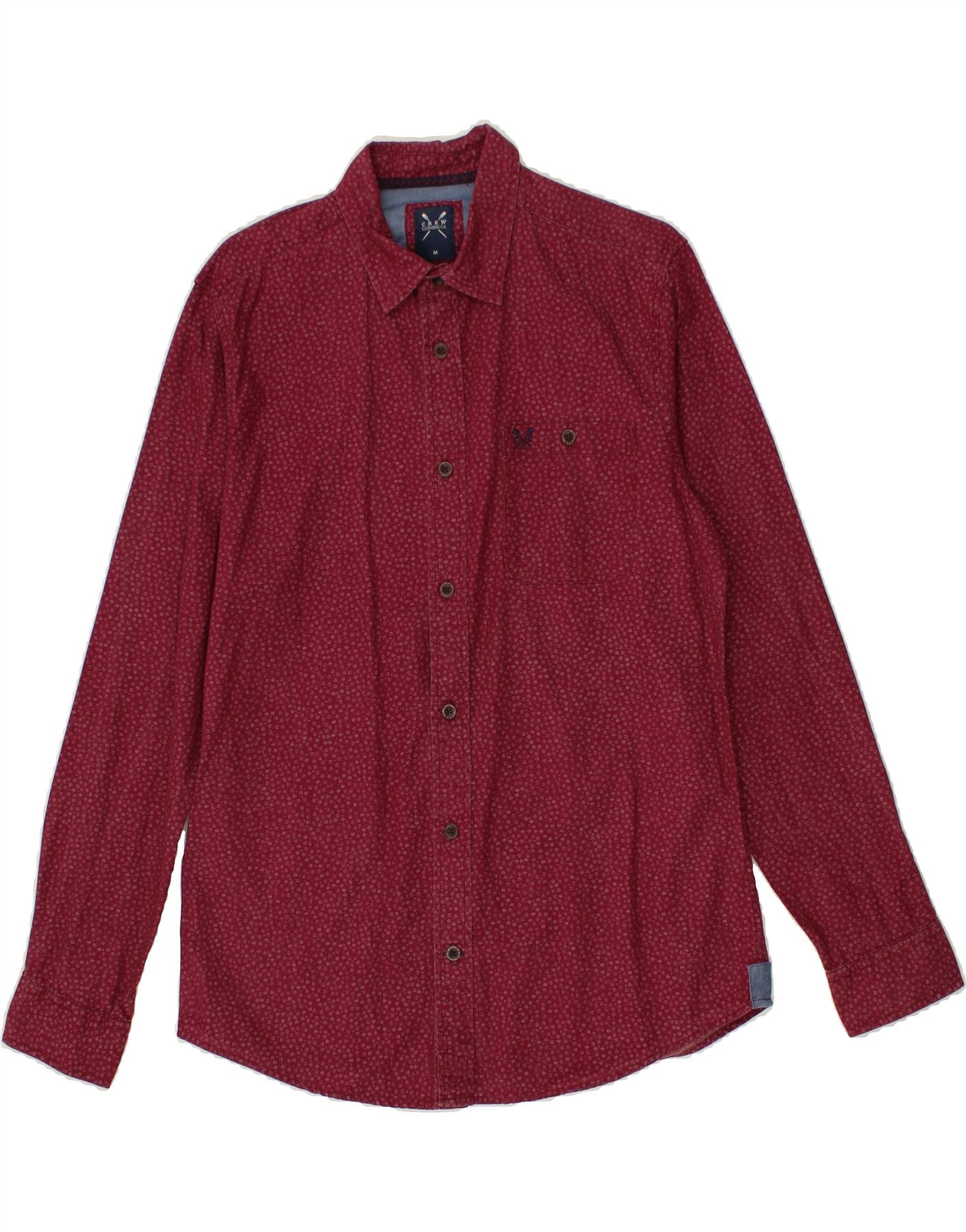 Image of CREW CLOTHING Mens Shirt Medium Burgundy Floral Cotton