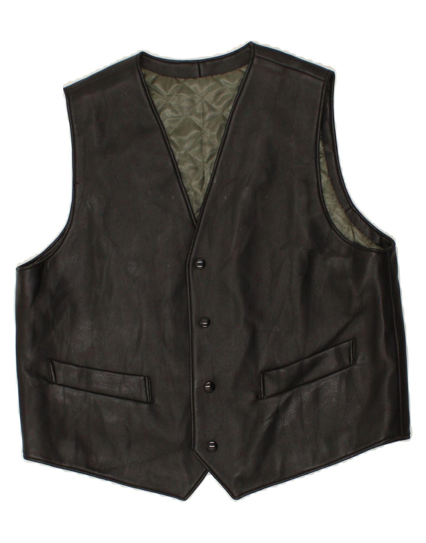 image of VINTAGE Mens Leather Waistcoat Small Black