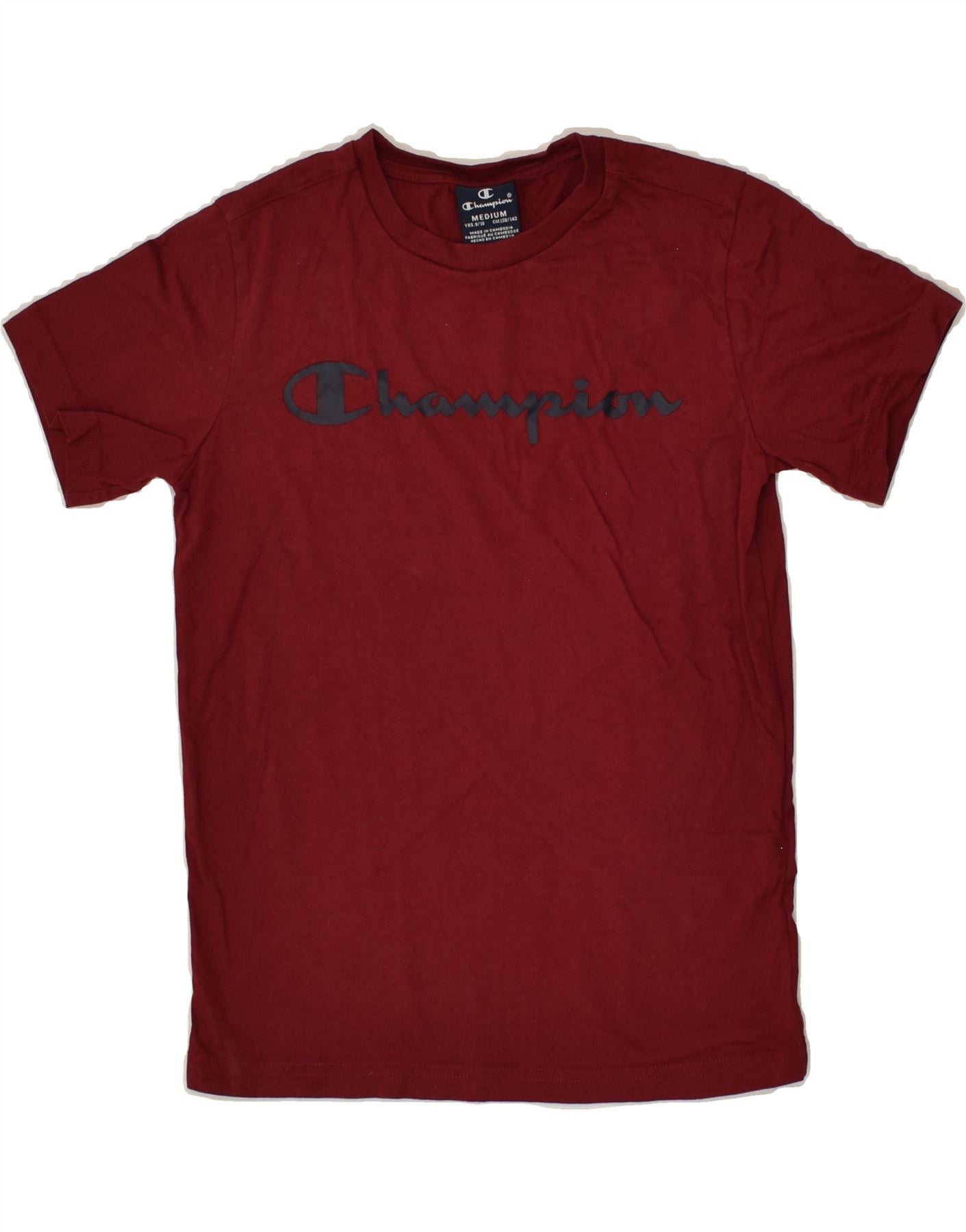 image of CHAMPION Boys Graphic T-Shirt Top 9-10 Years Medium Burgundy Cotton