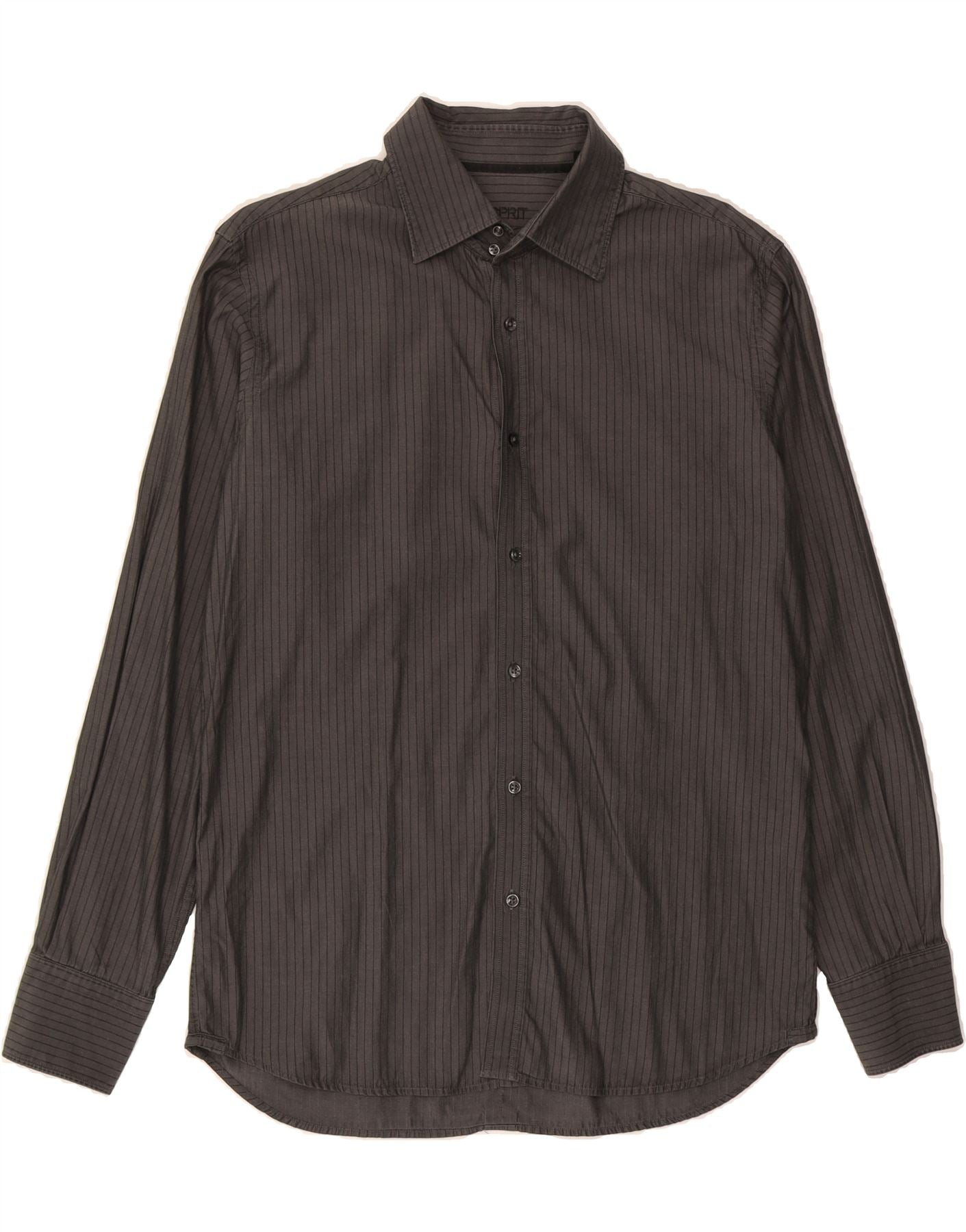 image of ESPRIT Mens Shirt Size 16 1/2 Large Grey Striped Cotton