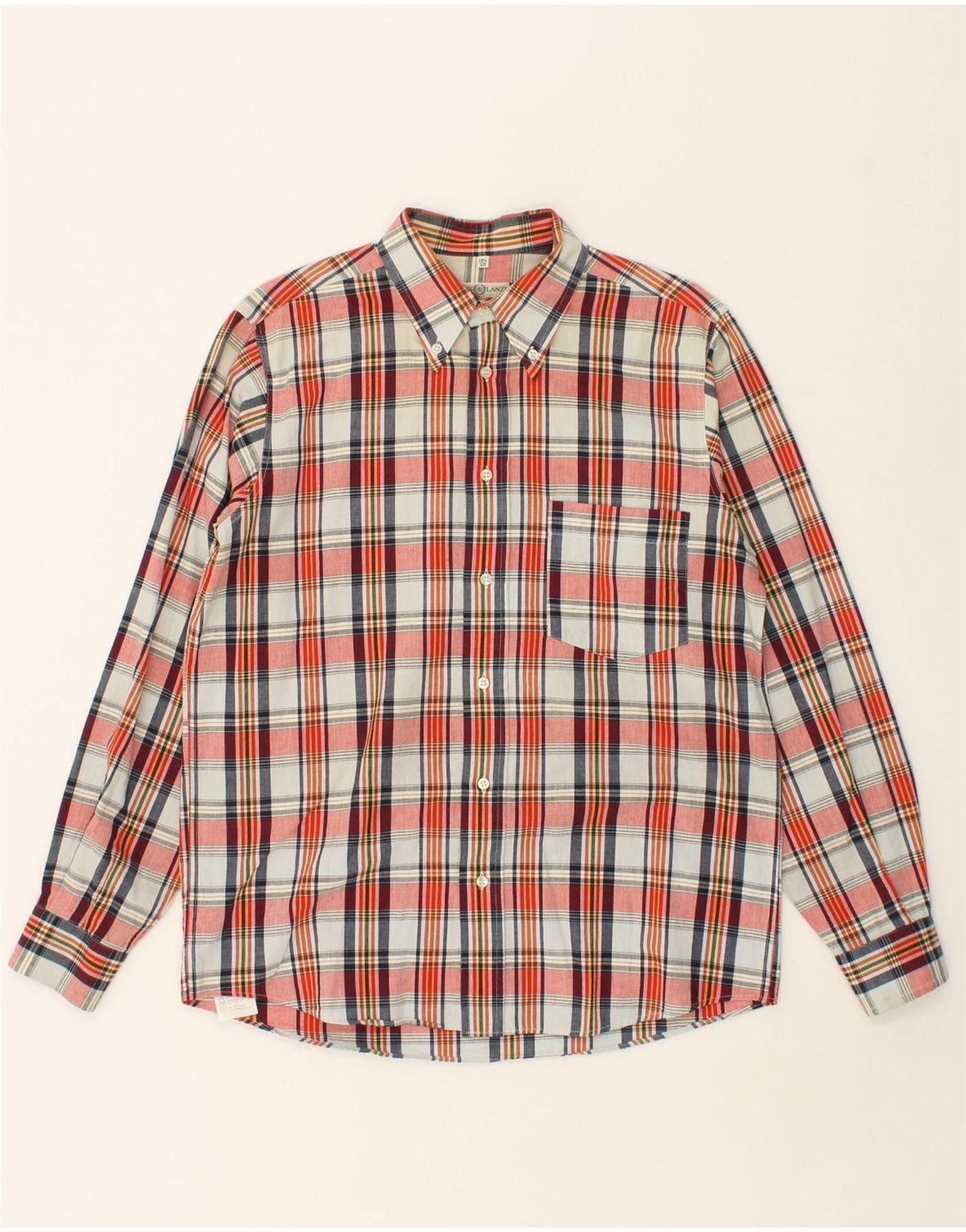 image of VINTAGE Mens Shirt Size 15 3/4 Medium Red Check Cotton