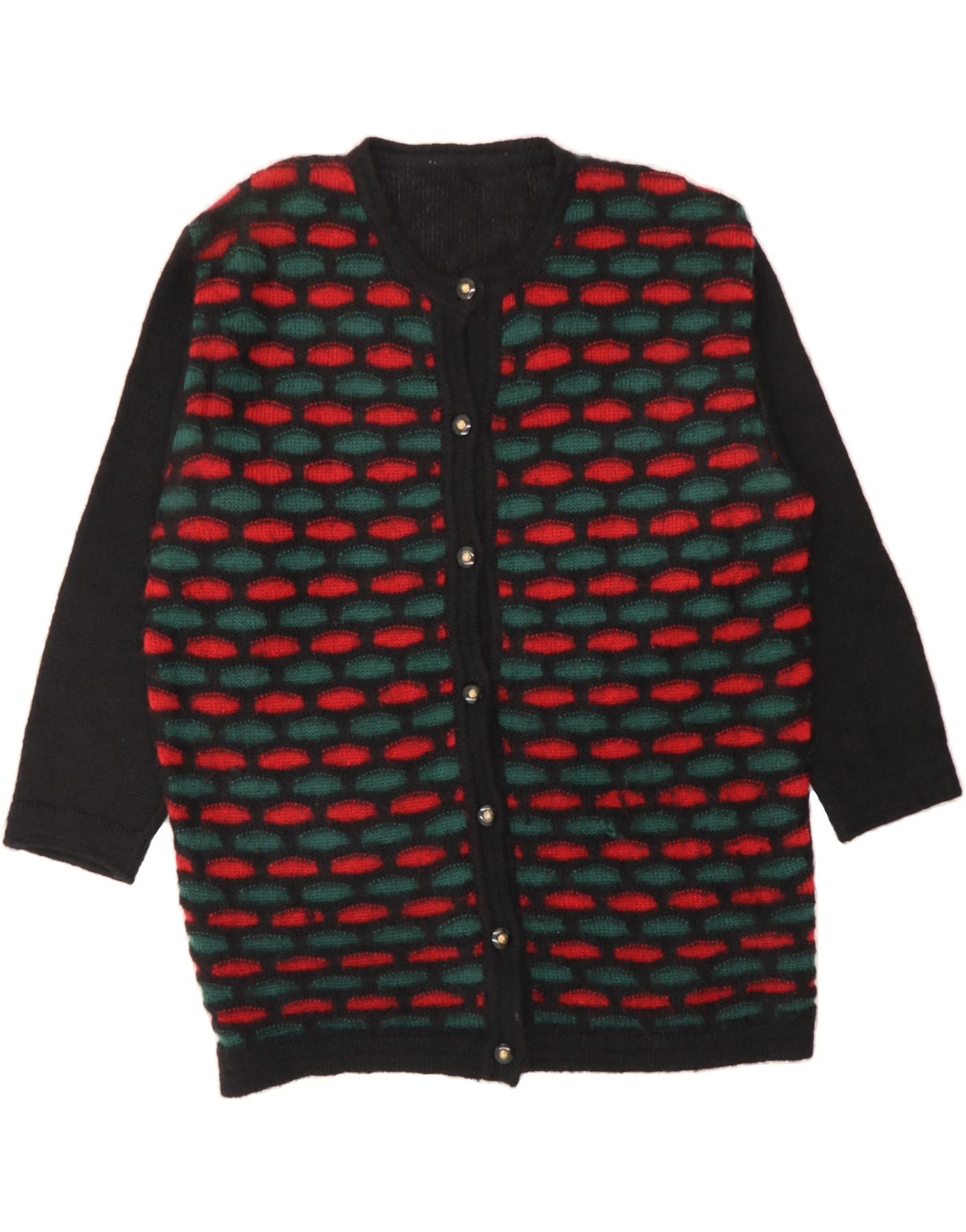 image of VINTAGE Womens Abstract Pattern Cardigan Sweater UK 22 3XL Black Mohair