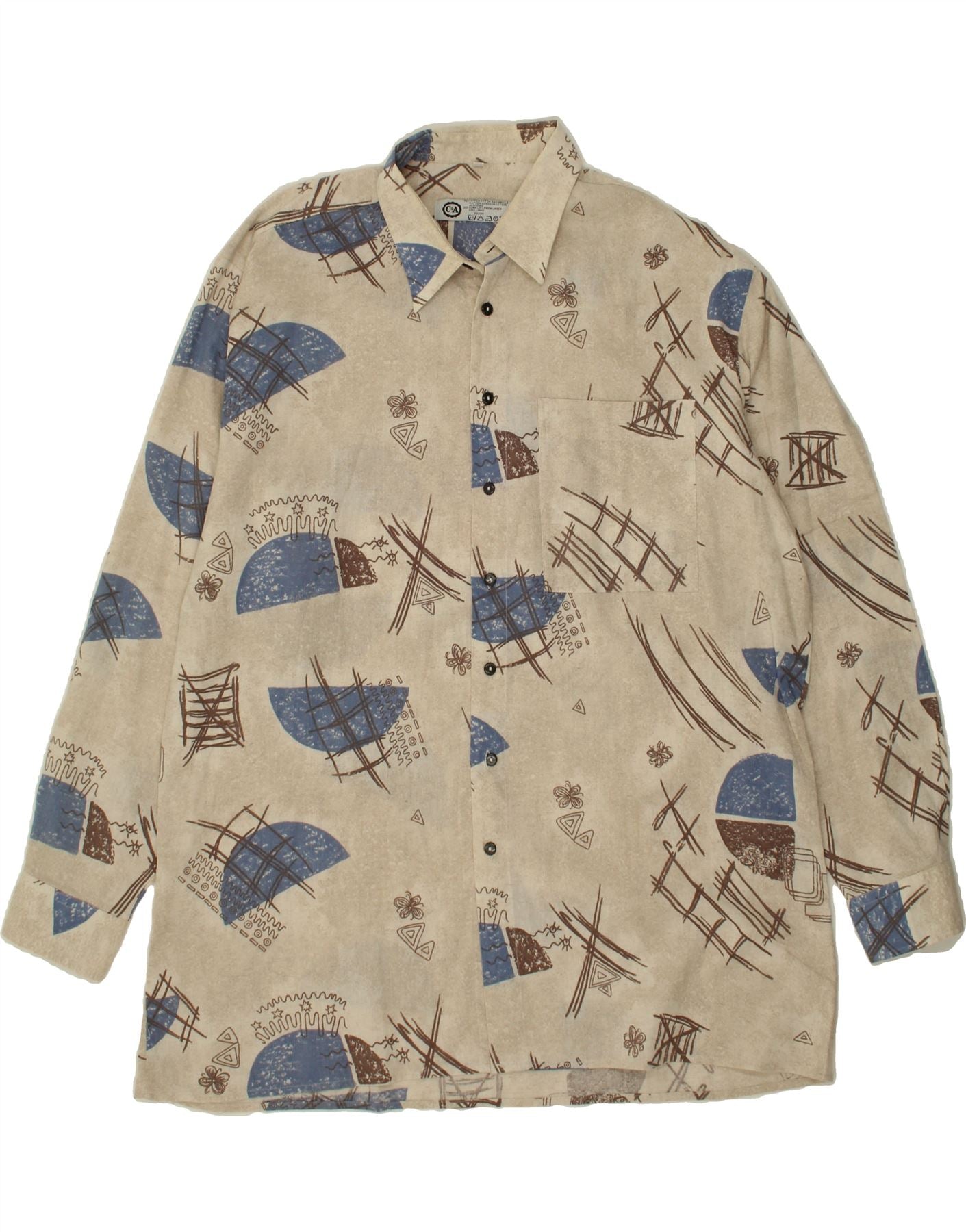 Image of C&A Mens Abstract Pattern Shirt Size 43/44 XL Grey Cotton