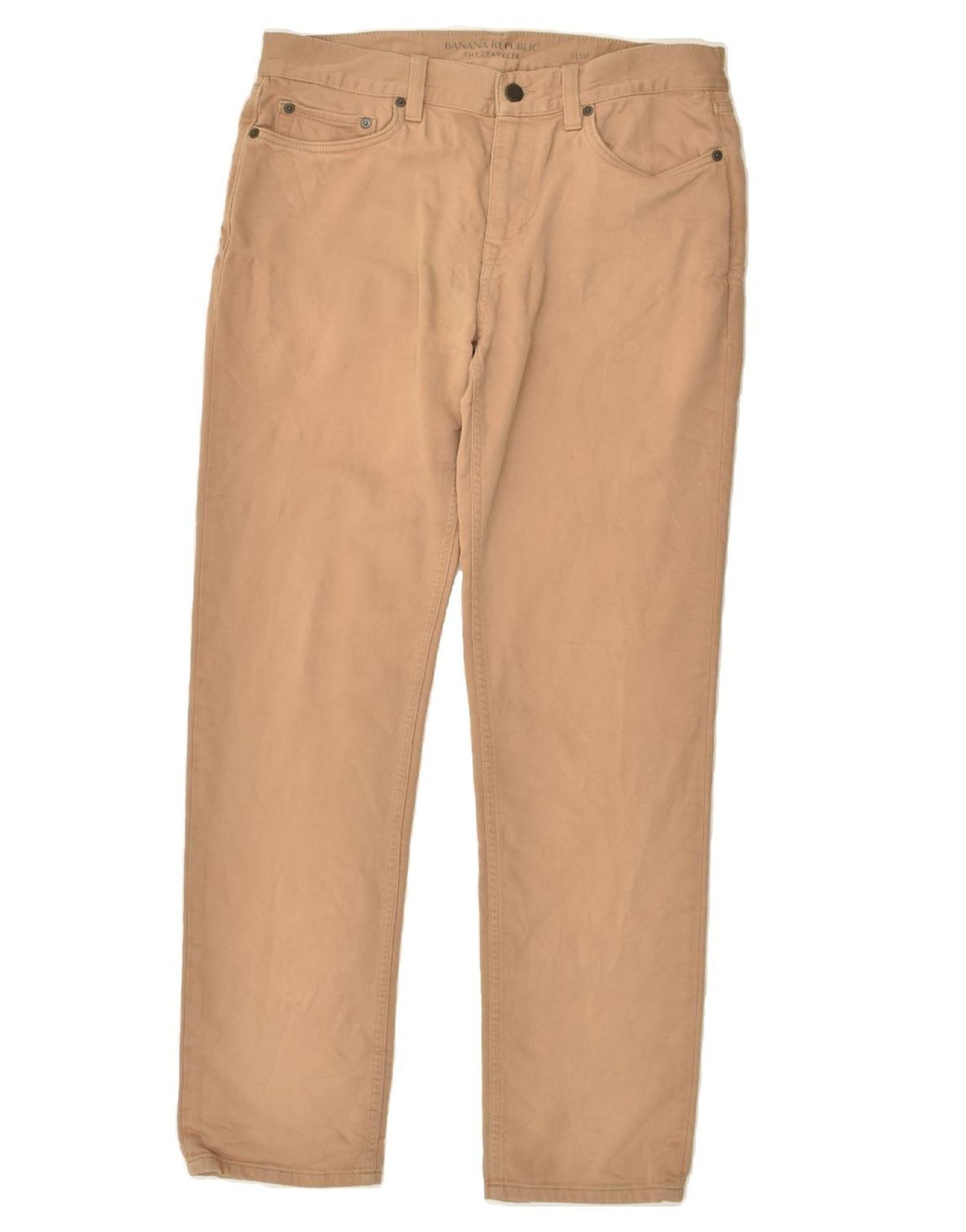 image of BANANA REPUBLIC Mens Slim Casual Trousers W32 L32 Beige Cotton