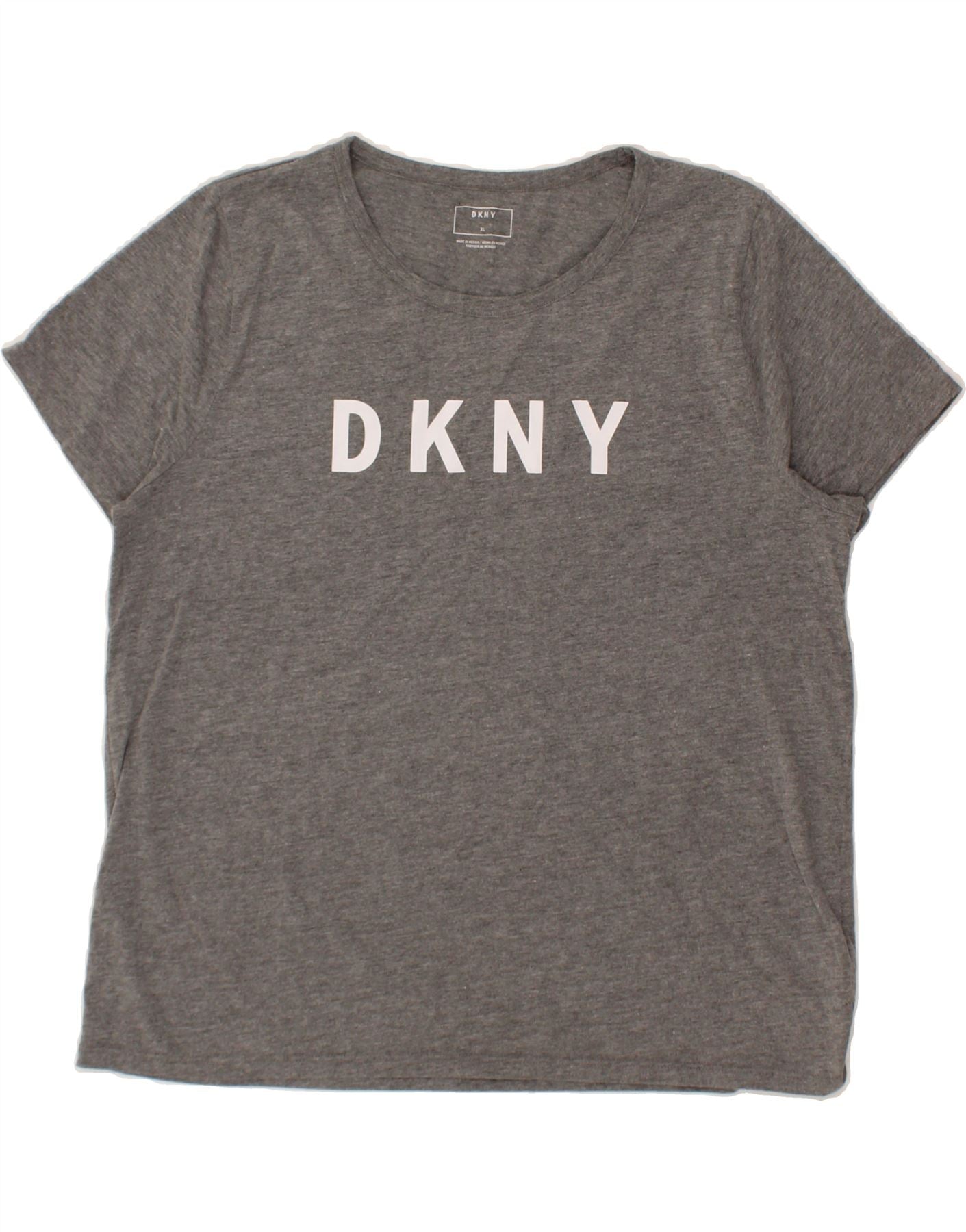 image of DKNY Mens Graphic T-Shirt Top XL Grey Cotton