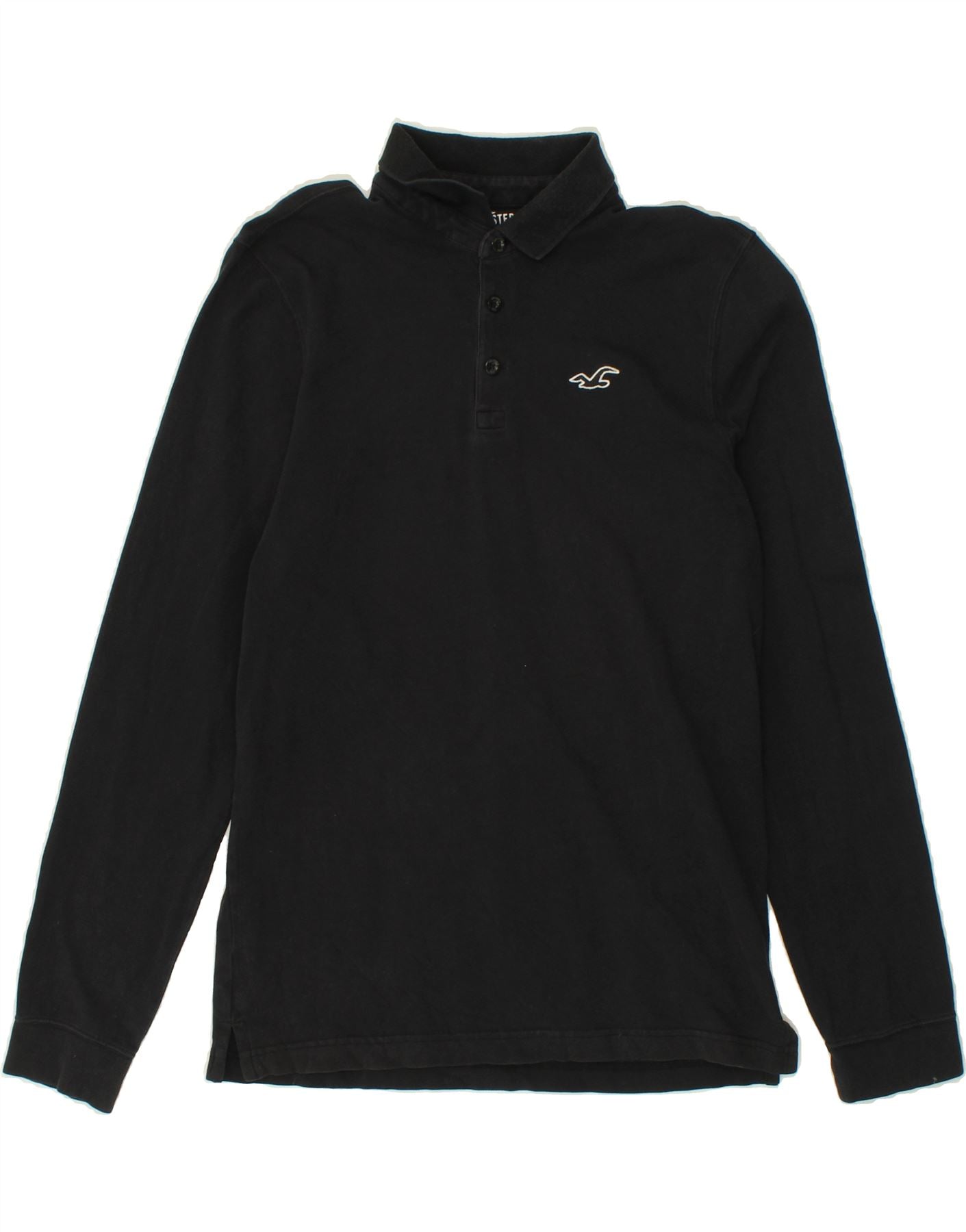 image of HOLLISTER Mens Long Sleeve Polo Shirt Medium Black Cotton