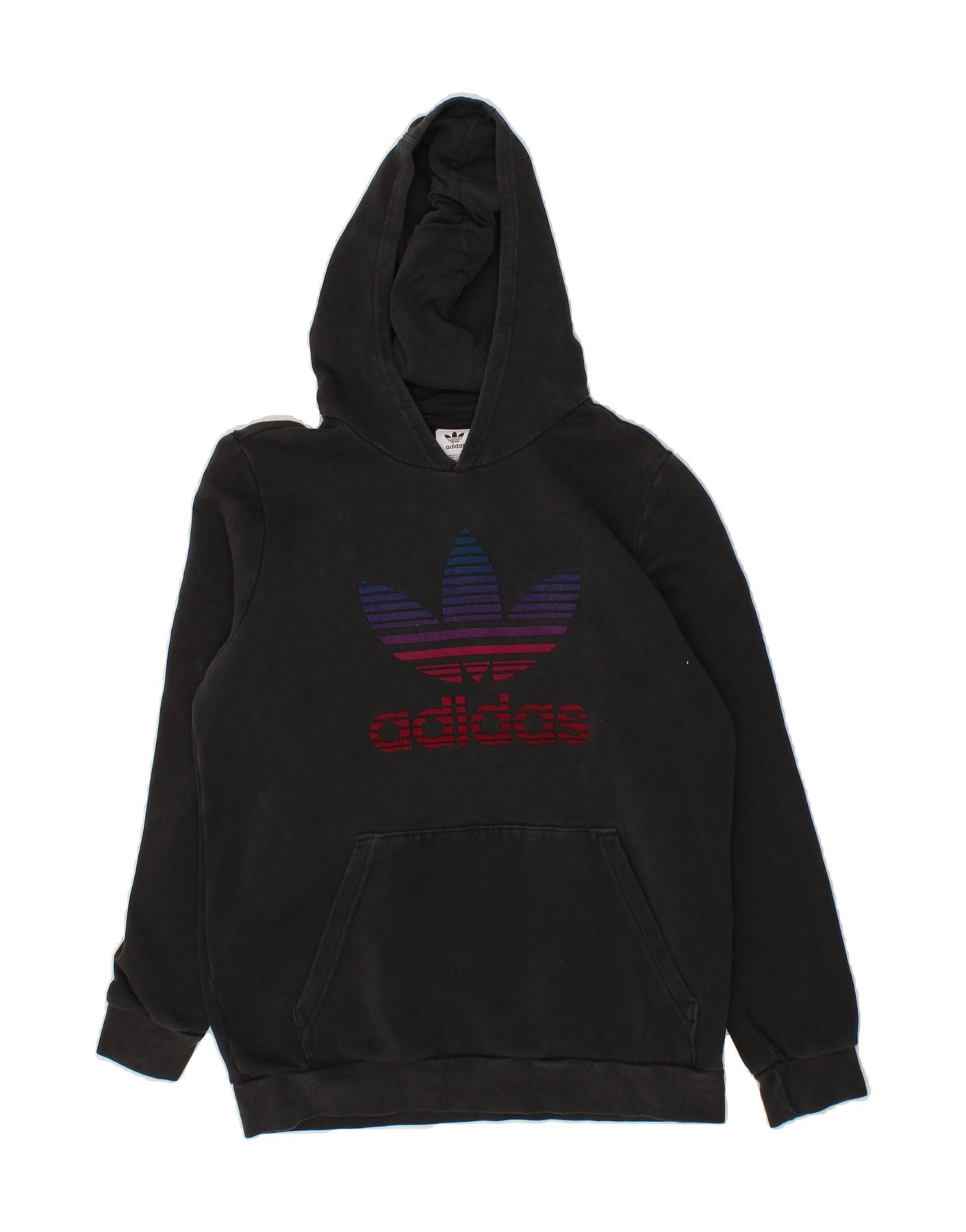 ADIDAS Boys Graphic Hoodie Jumper 14-15 Years Black Cotton