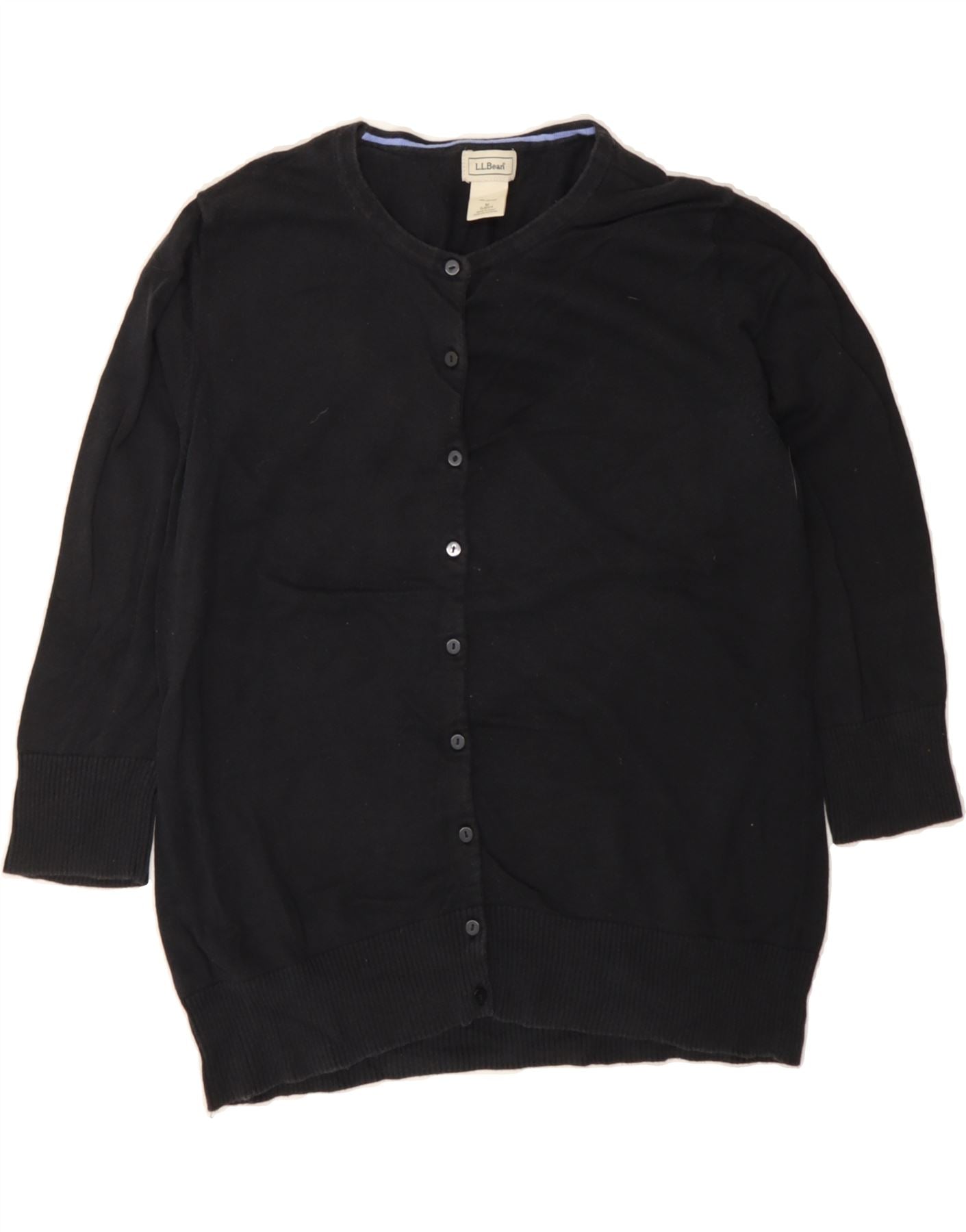 image of L.L.BEAN Womens 3/4 Sleeve Cardigan Sweater UK 12 Medium Black Cotton