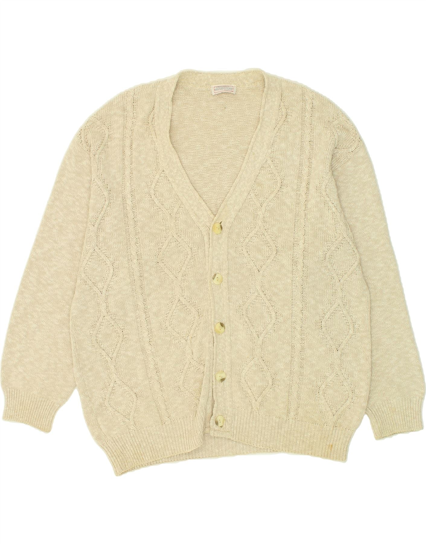 image of VINTAGE Mens Cardigan Sweater XL Beige