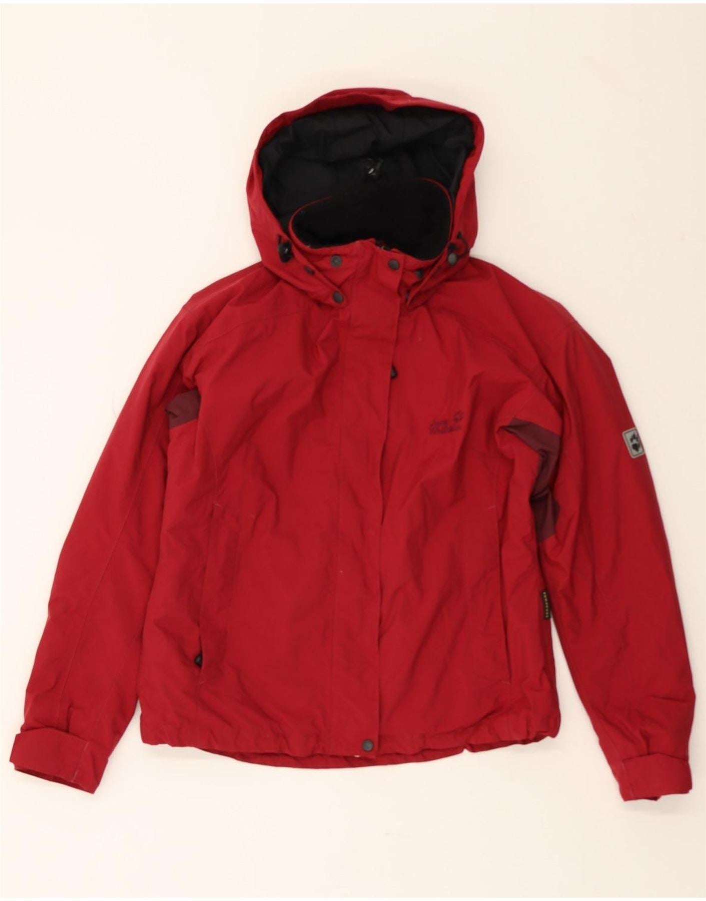 image of JACK WOLFSKIN Womens Windbreaker Jacket UK 16 Large Burgundy Colourblock