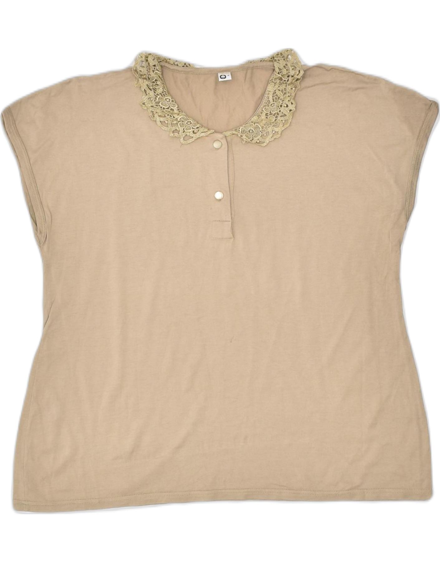 image of VINTAGE Womens Blouse Top UK 16 Large Beige Cotton