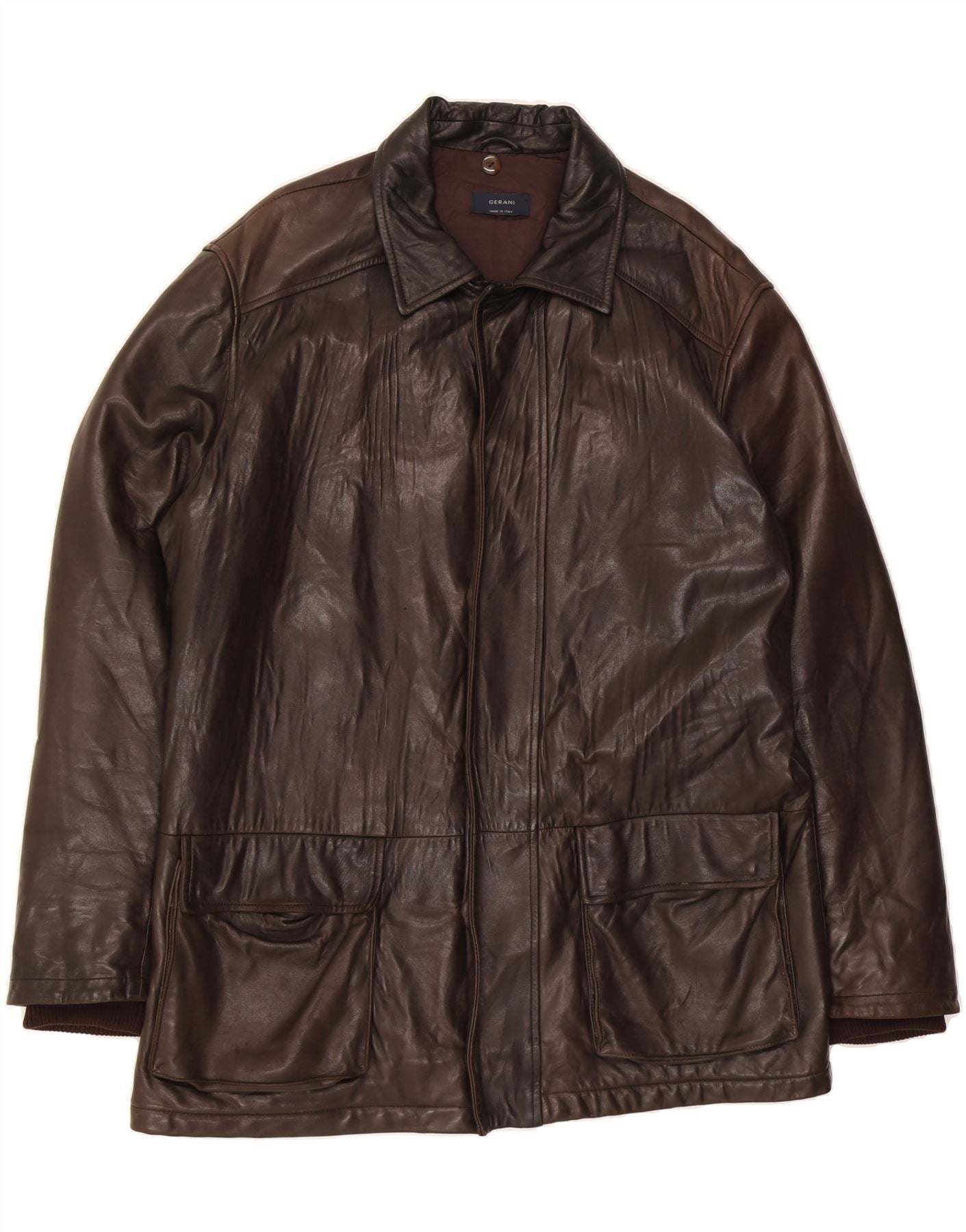 image of GERANI Mens Leather Coat UK 40 Large Brown Leather