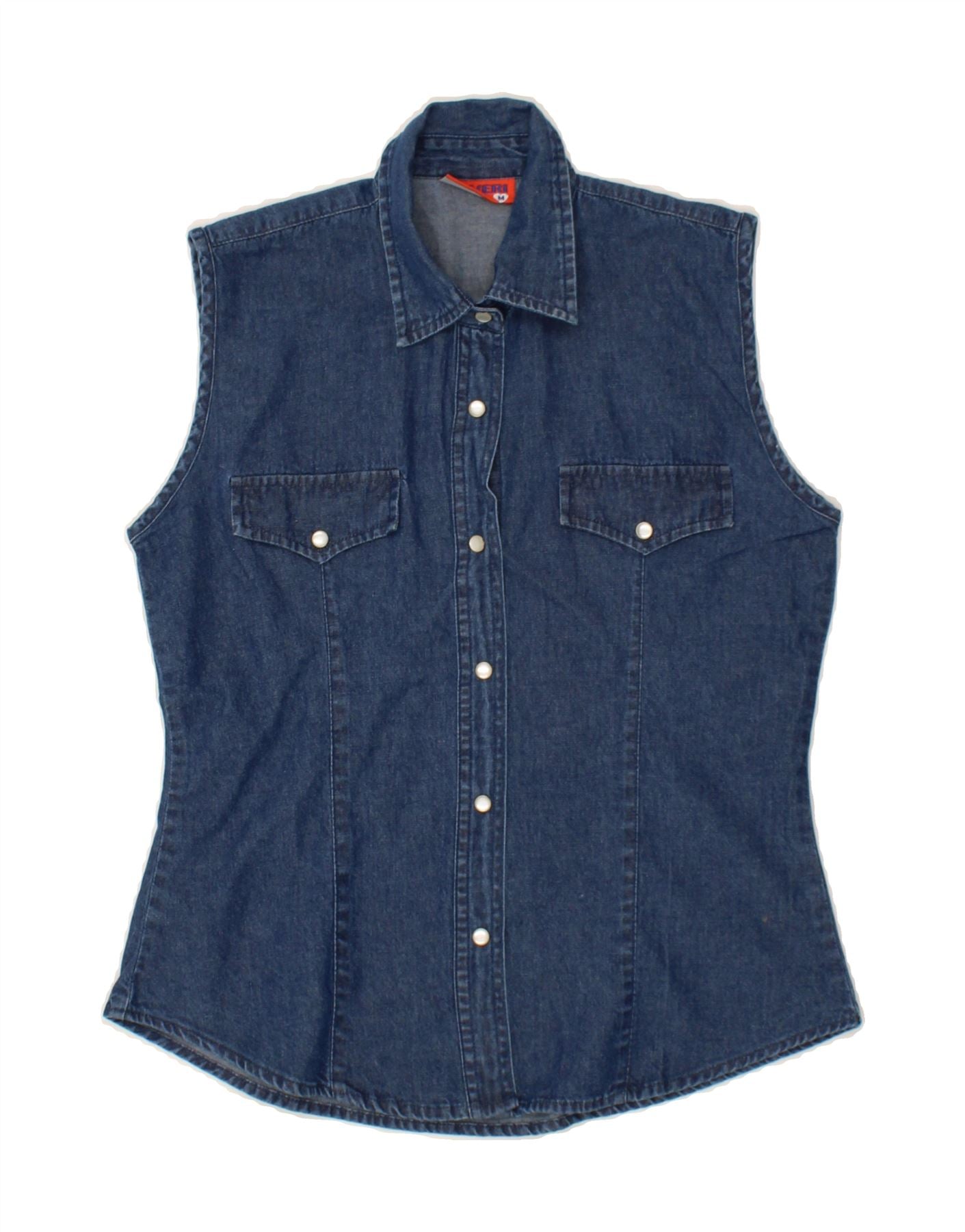 image of ROVERI DONNA Womens Sleeveless Denim Shirt UK 12 Medium Blue Cotton