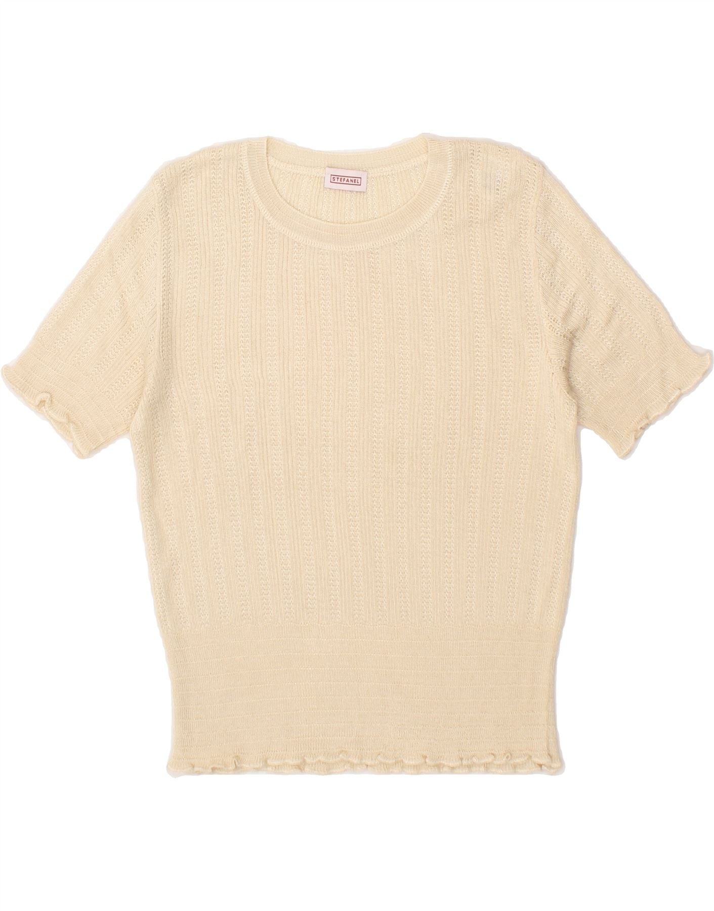 image of STEFANEL Womens Crop Boat Neck Jumper Sweater UK 14 Large Off White