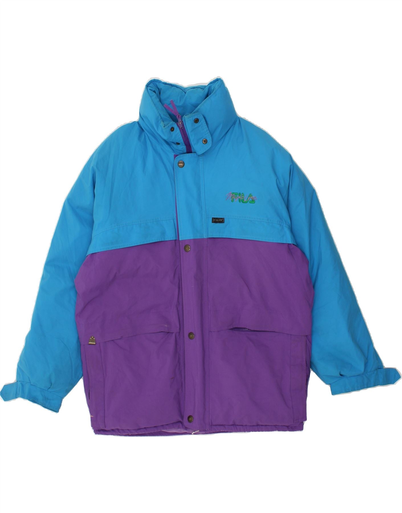 image of FILA Mens Hooded Windbreaker Jacket UK 42 XL Blue Colourblock Polyamide