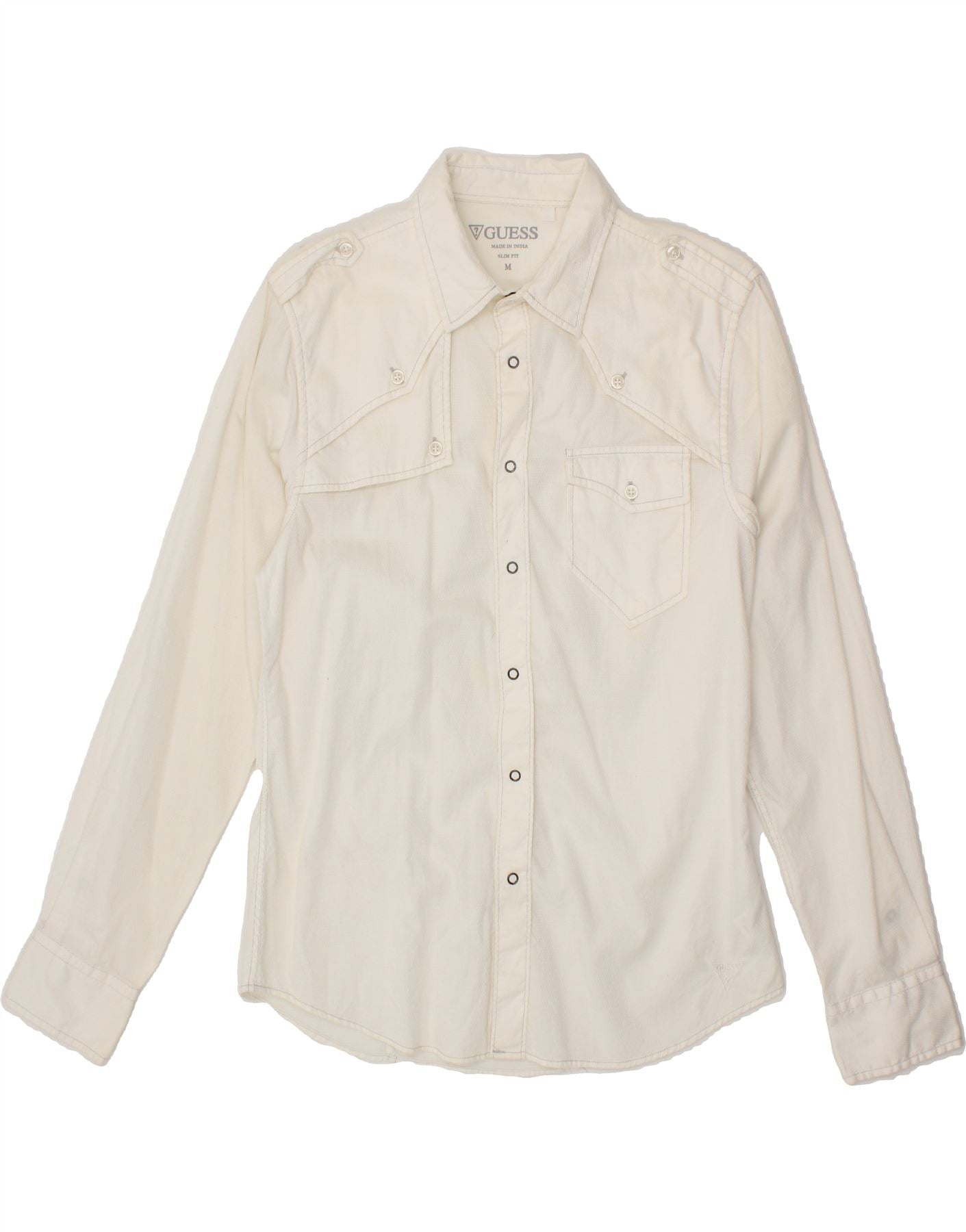 image of GUESS Mens Slim Fit Shirt Medium Off White Cotton