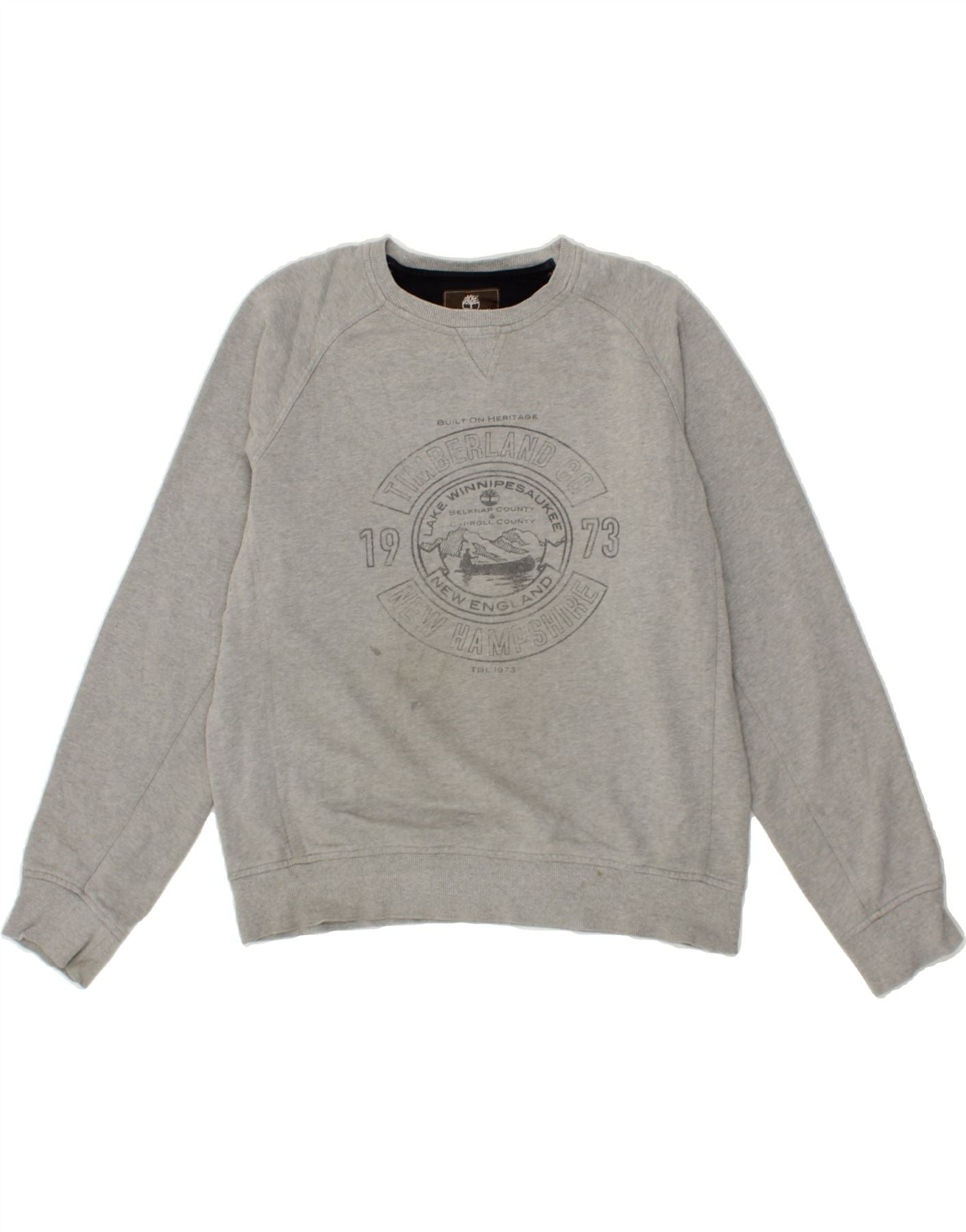 Image of TIMBERLAND Mens Regular Fit Graphic Sweatshirt Jumper Large Grey Cotton