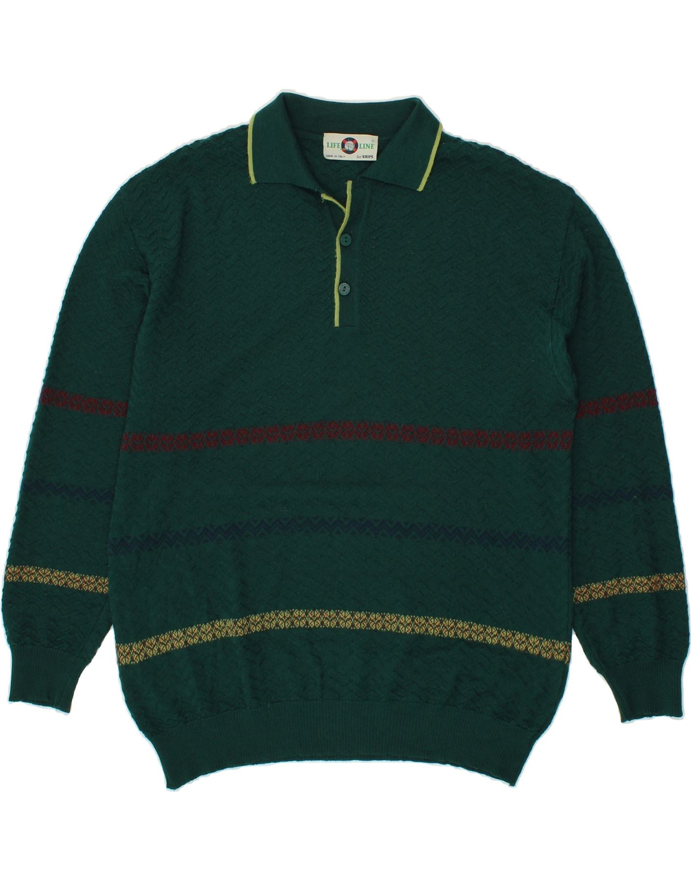 image of VINTAGE Mens Polo Neck Jumper Sweater Large Green