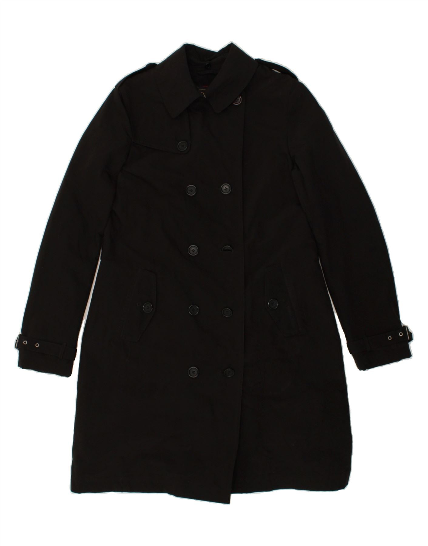 Image of WOOLRICH Womens Double Breasted Coat UK 10 Small Black Polyester