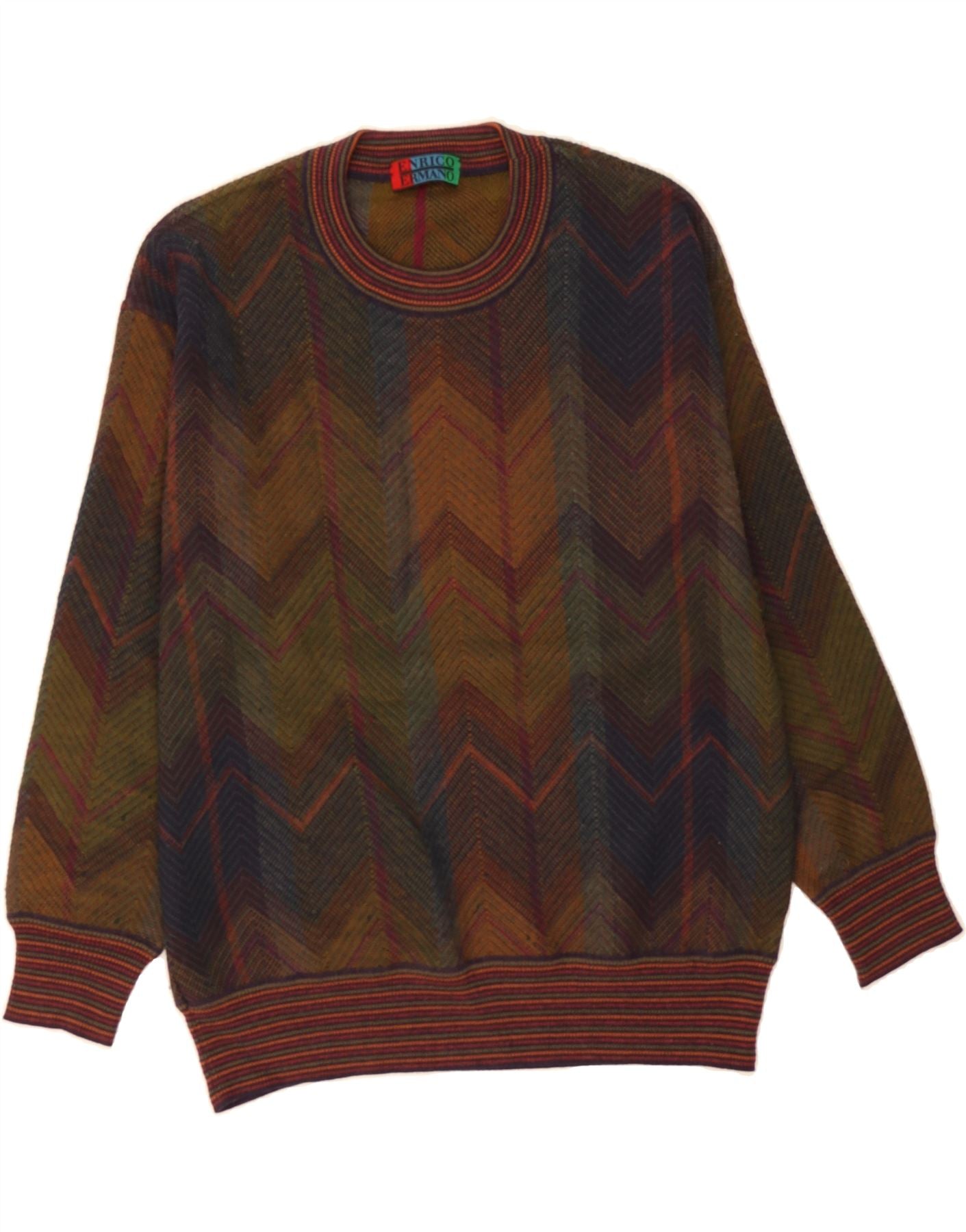 image of ENRICO ERMANO Mens Crew Neck Jumper Sweater IT 52 Large Multicoloured