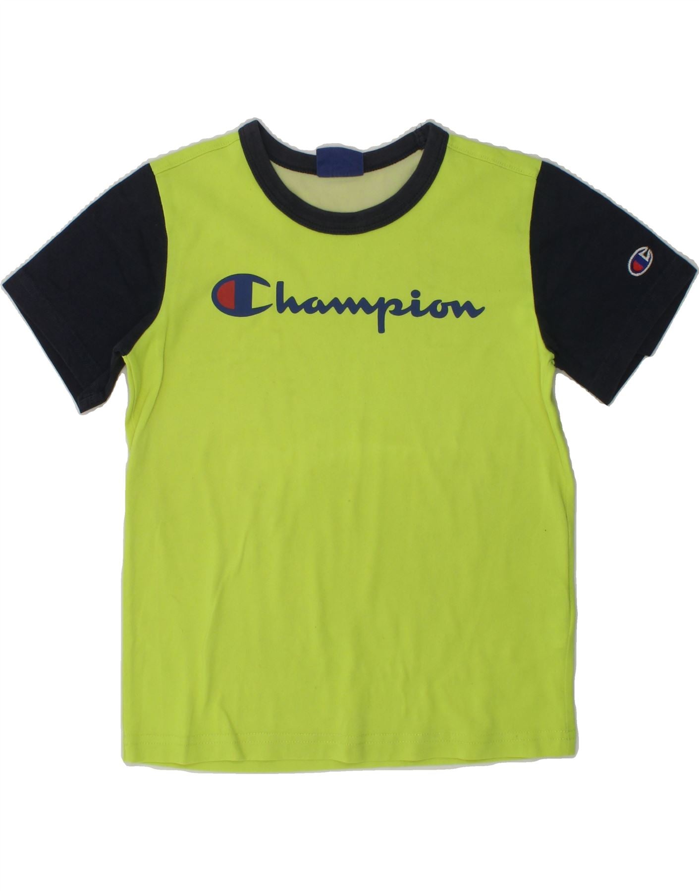 Image of CHAMPION Boys Graphic T-Shirt Top 7-8 Years Small  Green Colourblock