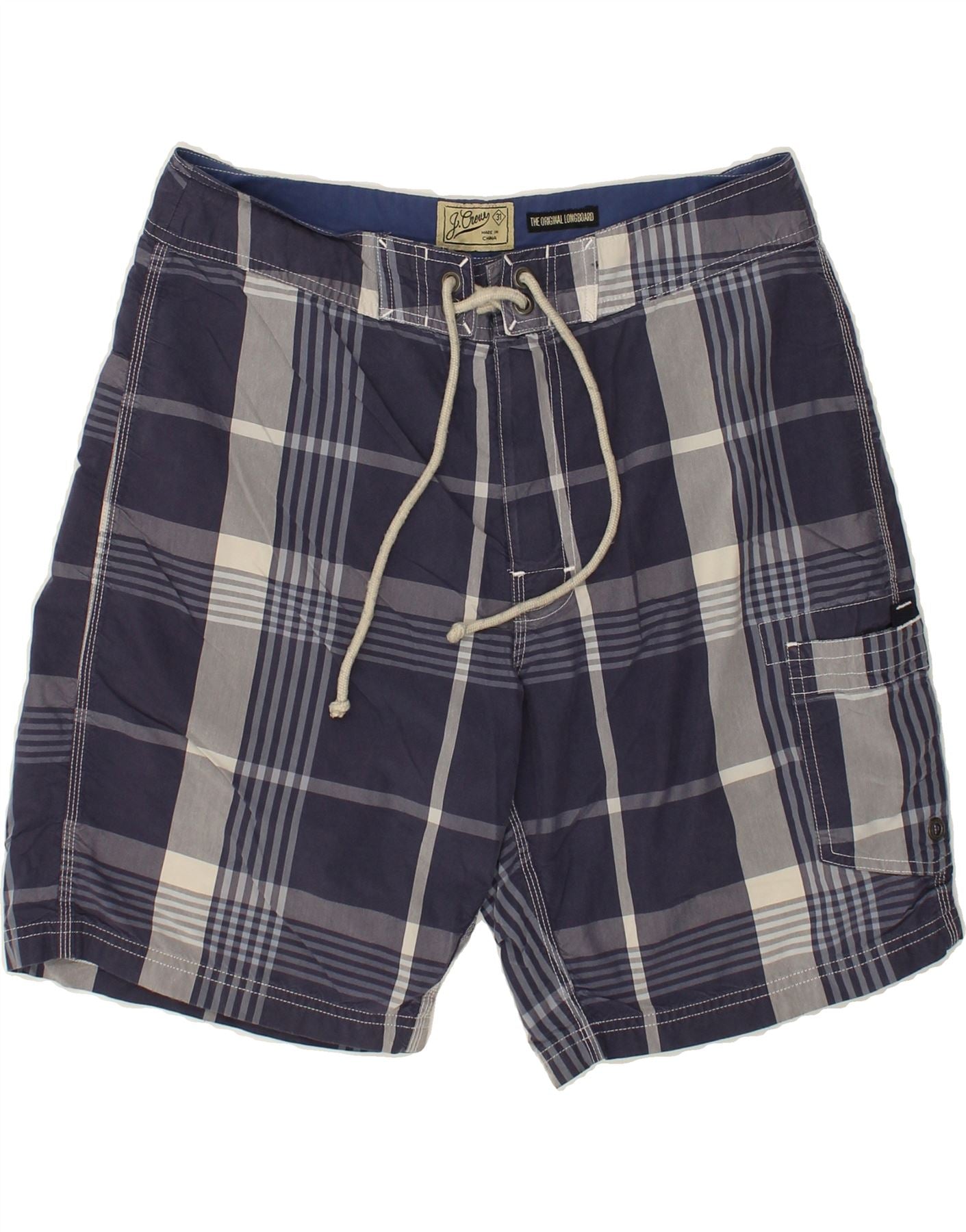 Image of J. CREW Mens Swimming Shorts Medium Navy Blue Check