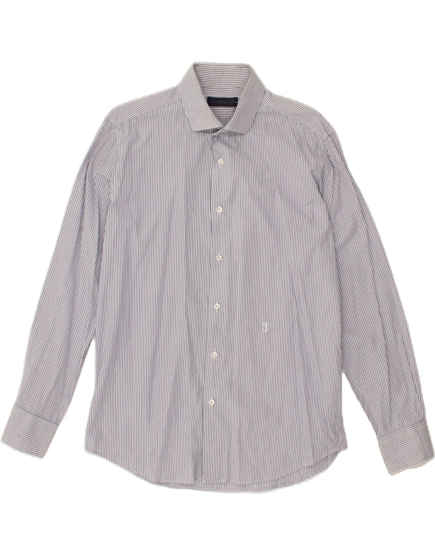 Image of TRUSSARDI Mens Shirt Size 40 15 1/2 Medium Blue Pinstripe Cotton