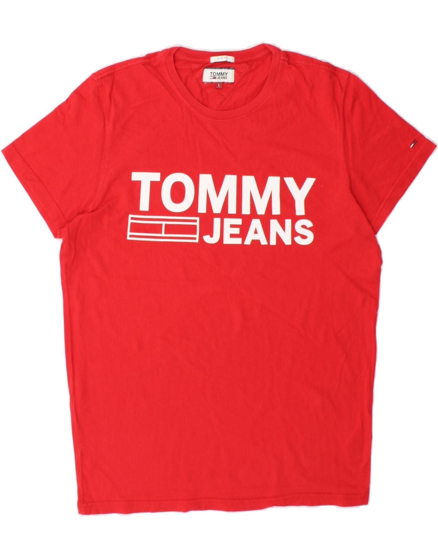 image of TOMMY HILFIGER Mens Slim Fit Graphic T-Shirt Top Large Red Cotton
