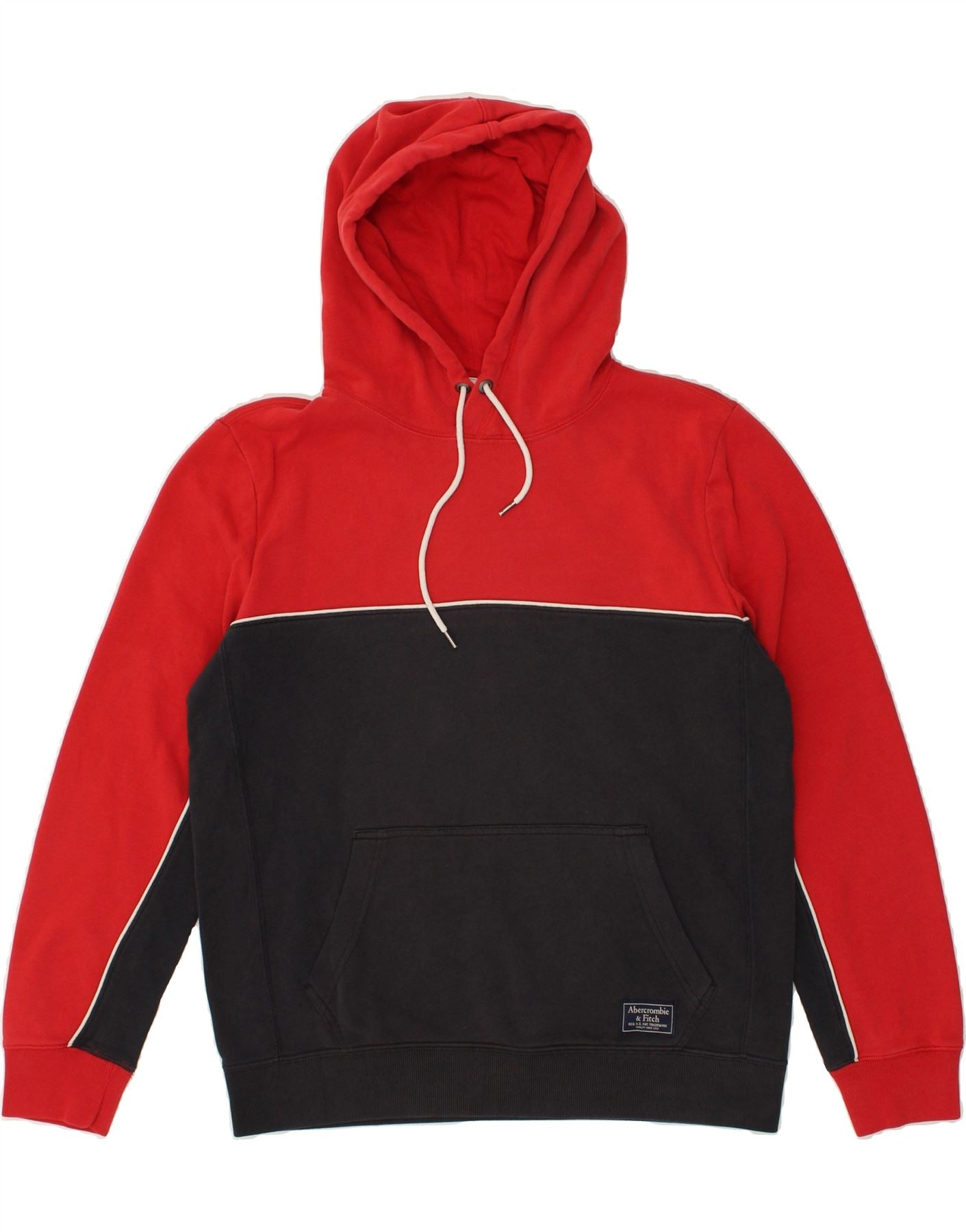 ABERCROMBIE & FITCH Mens Hoodie Jumper Small Red Colourblock Cotton