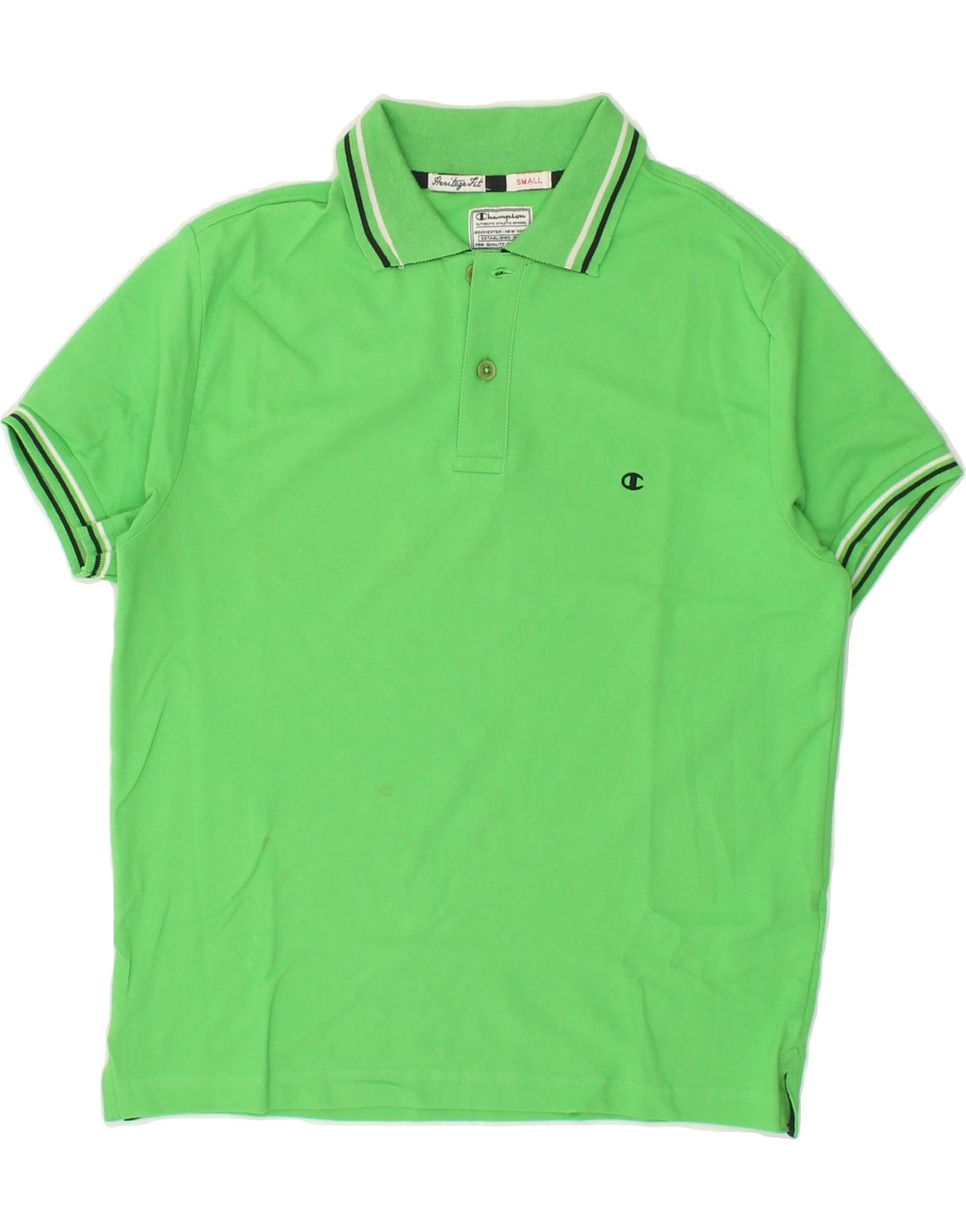 image of CHAMPION Mens Heritage Fit Polo Shirt Small Green Cotton