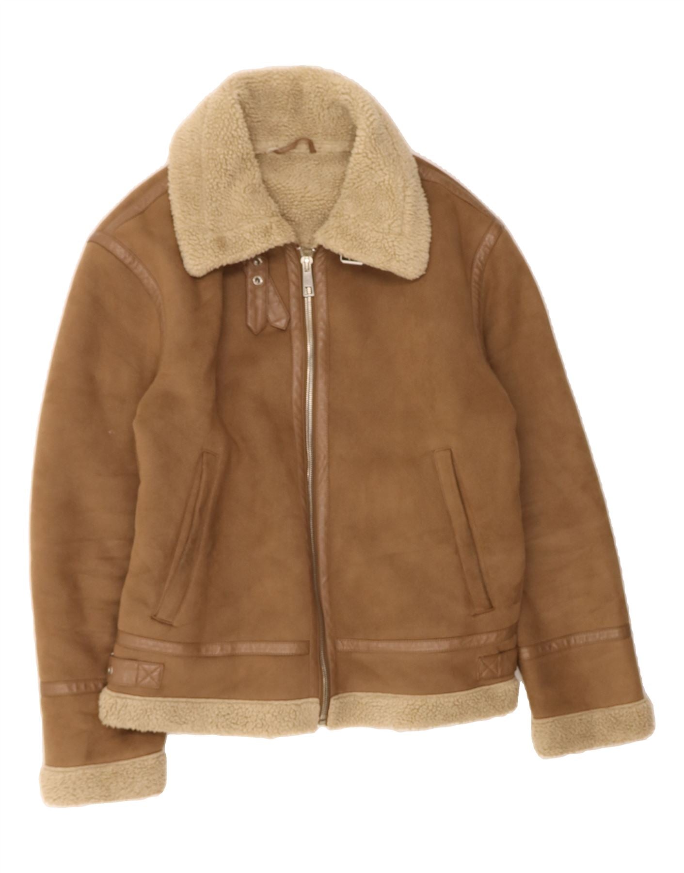 image of ZARA Womens Sherpa Jacket UK 16 Large Brown Polyester