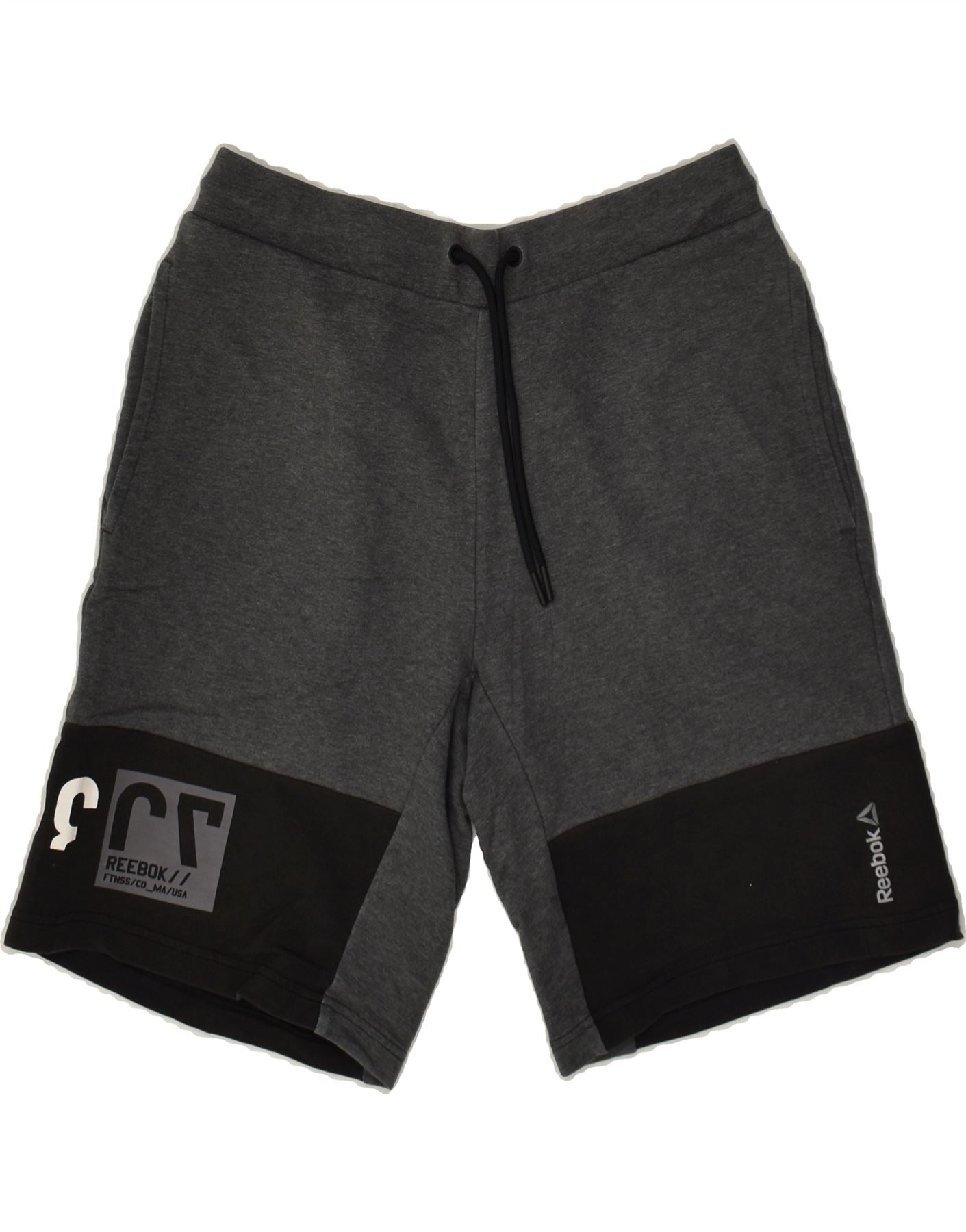 image of REEBOK Mens Graphic Sport Shorts Small Grey Colourblock Cotton