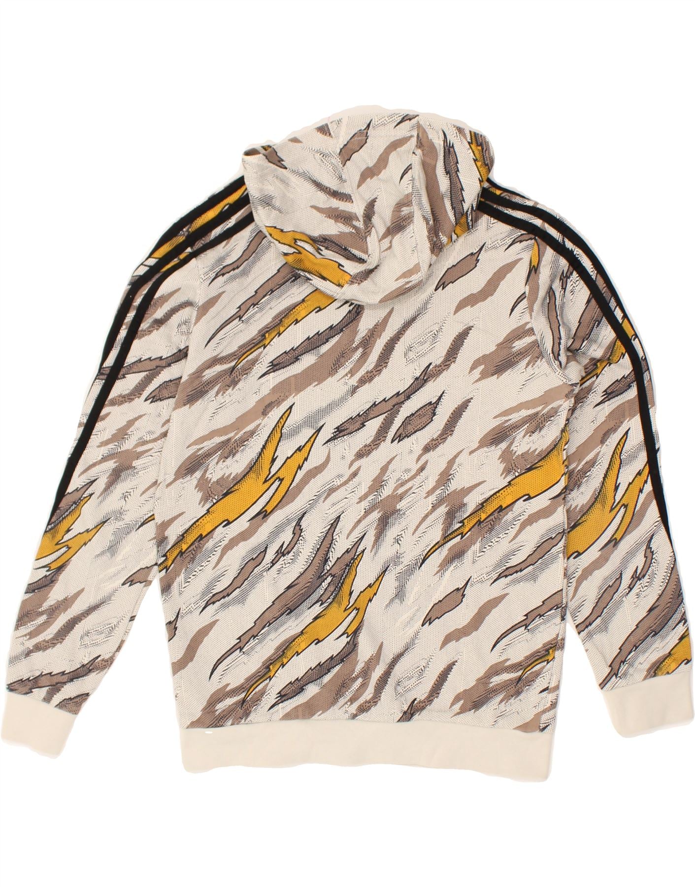 ADIDAS Boys Abstract Pattern Hoodie Jumper 13-14 Years Beige Cotton