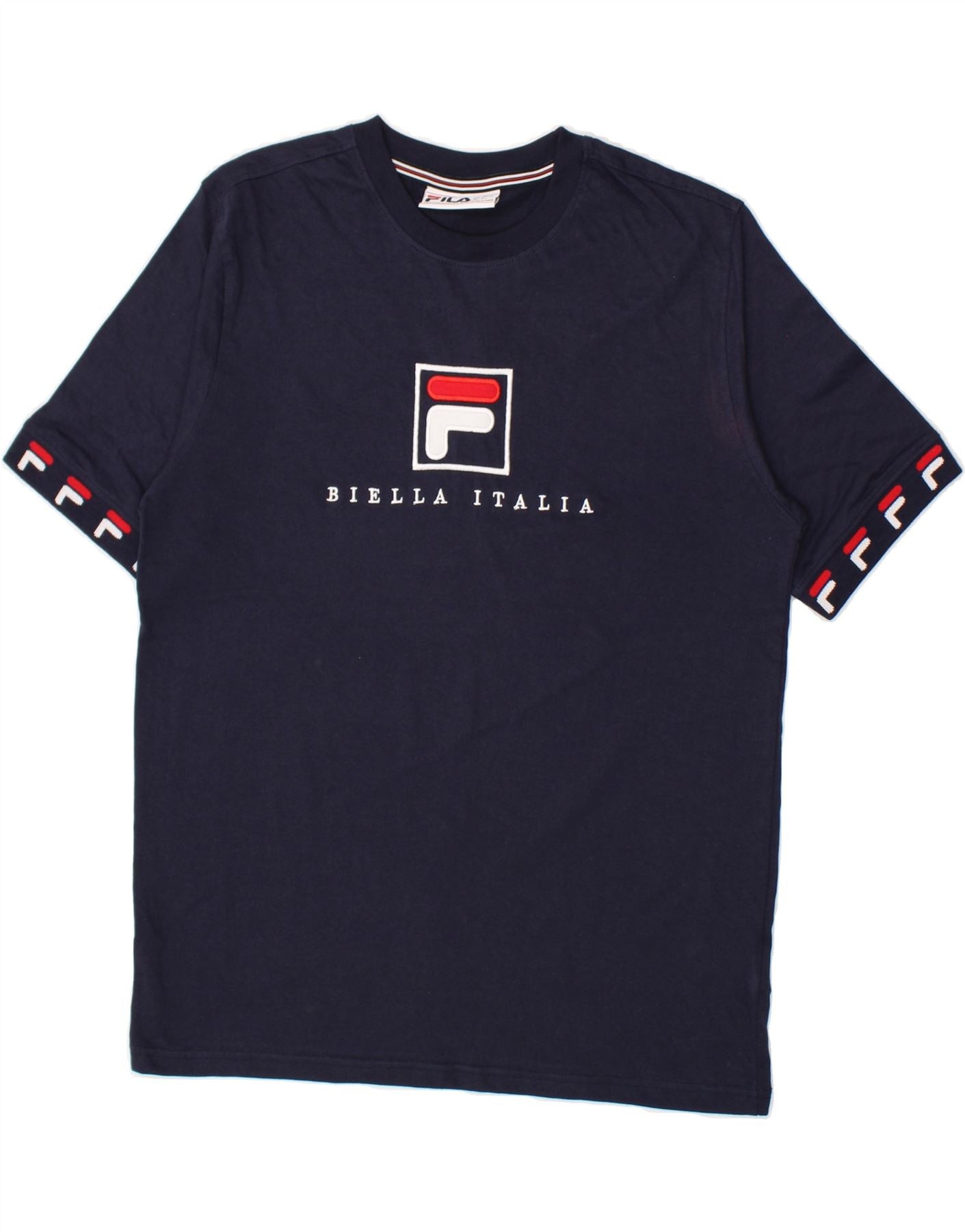 image of FILA Mens Graphic T-Shirt Top Small Navy Blue Cotton