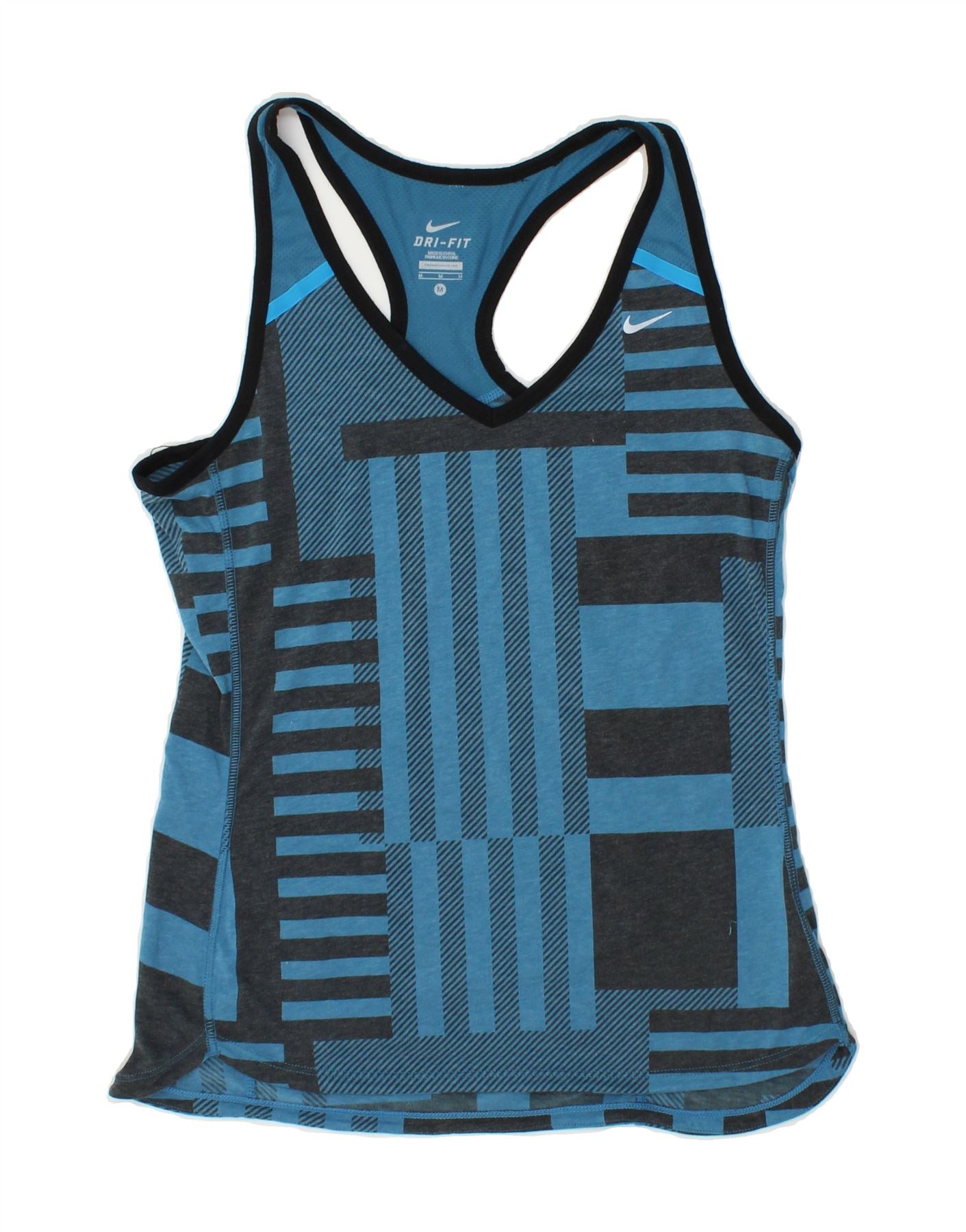 Image of NIKE Womens Dri Fit Vest Top UK 12 Medium Blue Geometric