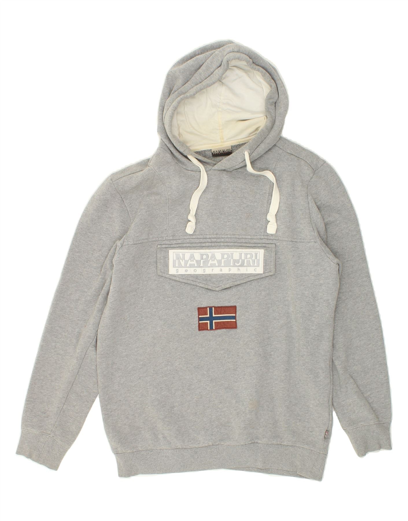 image of NAPAPIJRI Mens Graphic Hoodie Jumper Medium Grey Cotton