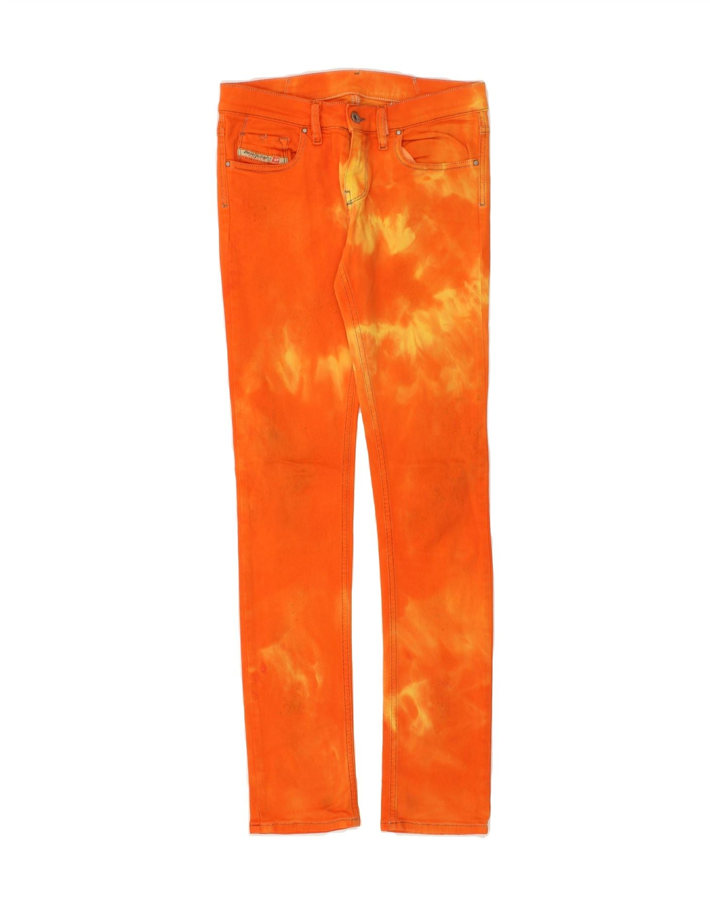 image of DIESEL Womens Skinny Jeans W27 L32 Orange Tie Dye Cotton