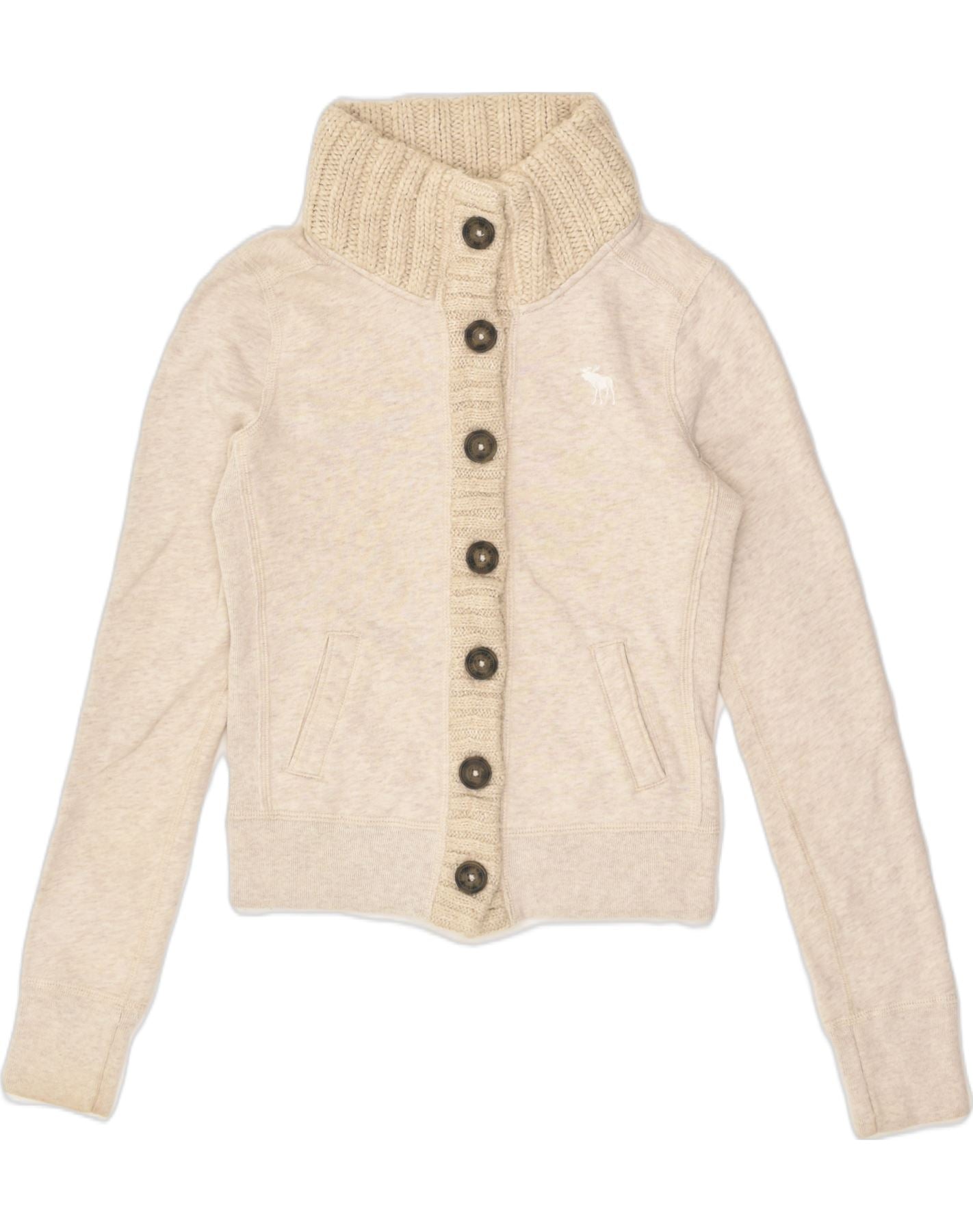 ABERCROMBIE & FITCH Womens Cardigan Sweater UK 10 Small Beige Cotton