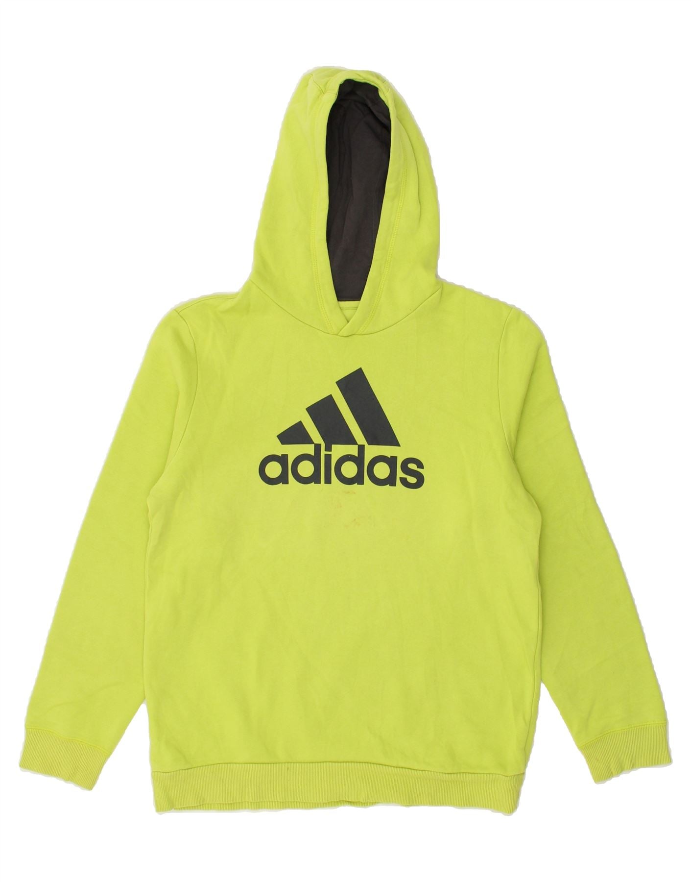 ADIDAS Boys Graphic Hoodie Jumper 15-16 Years Green Cotton