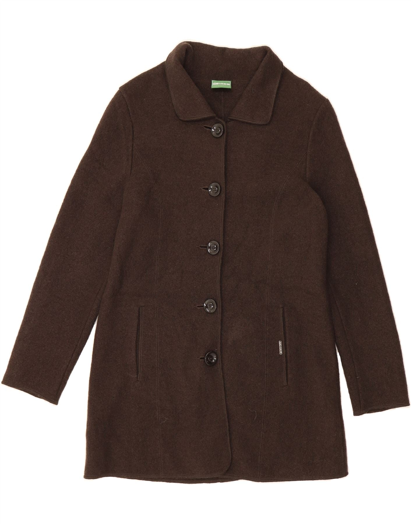 image of GEIGER Womens Overcoat UK 16 Large Brown New Wool