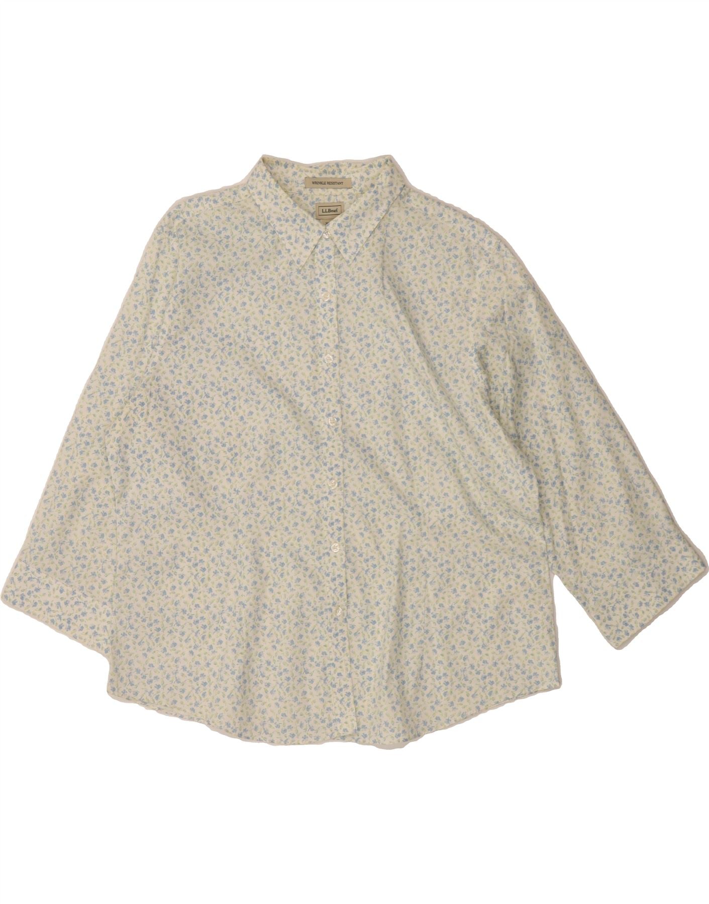 image of L.L.BEAN Womens 3/4 Sleeve Shirt UK 18 XL Blue Floral Cotton