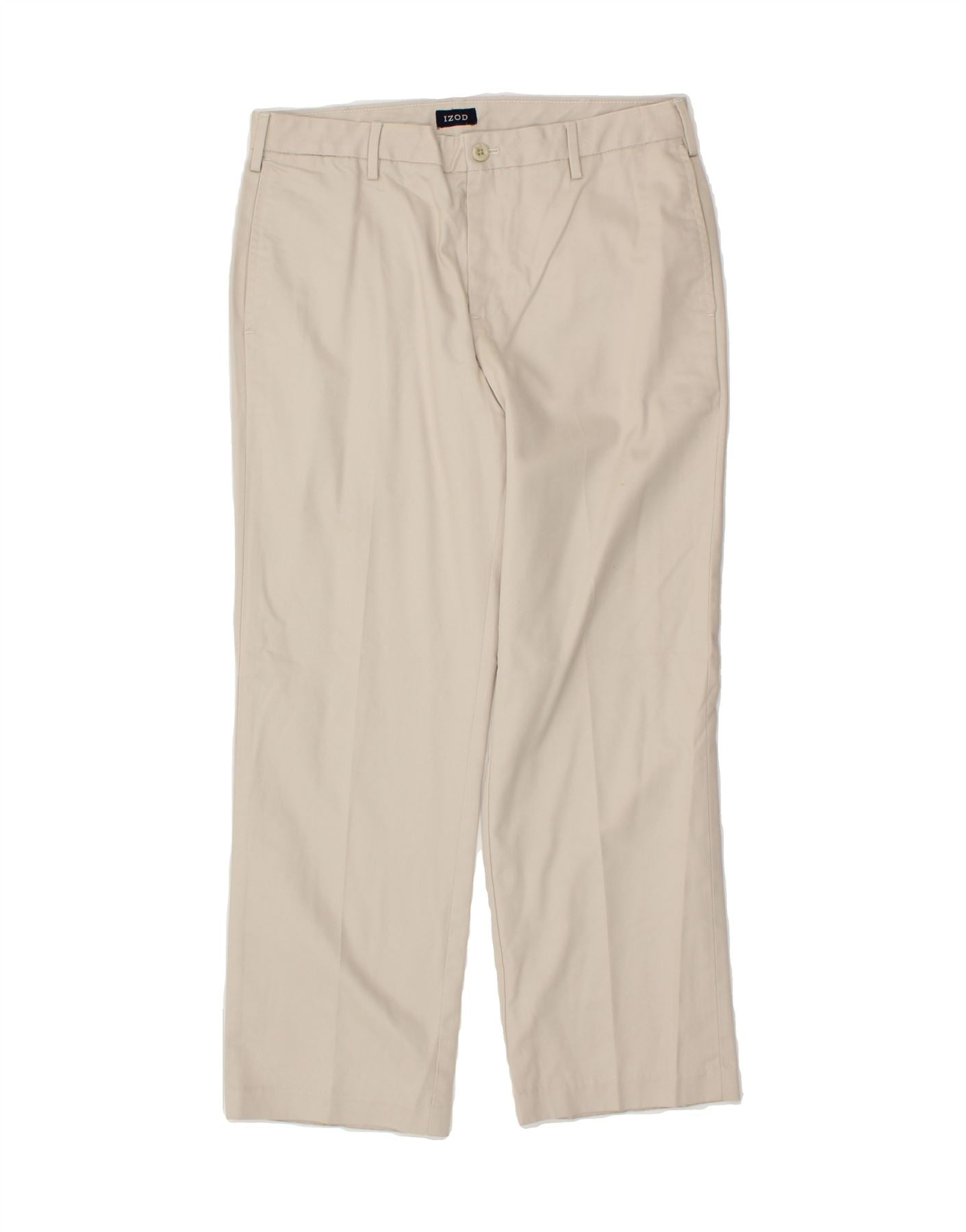 image of IZOD Mens Straight Chino Trousers W33 L29  Beige Cotton