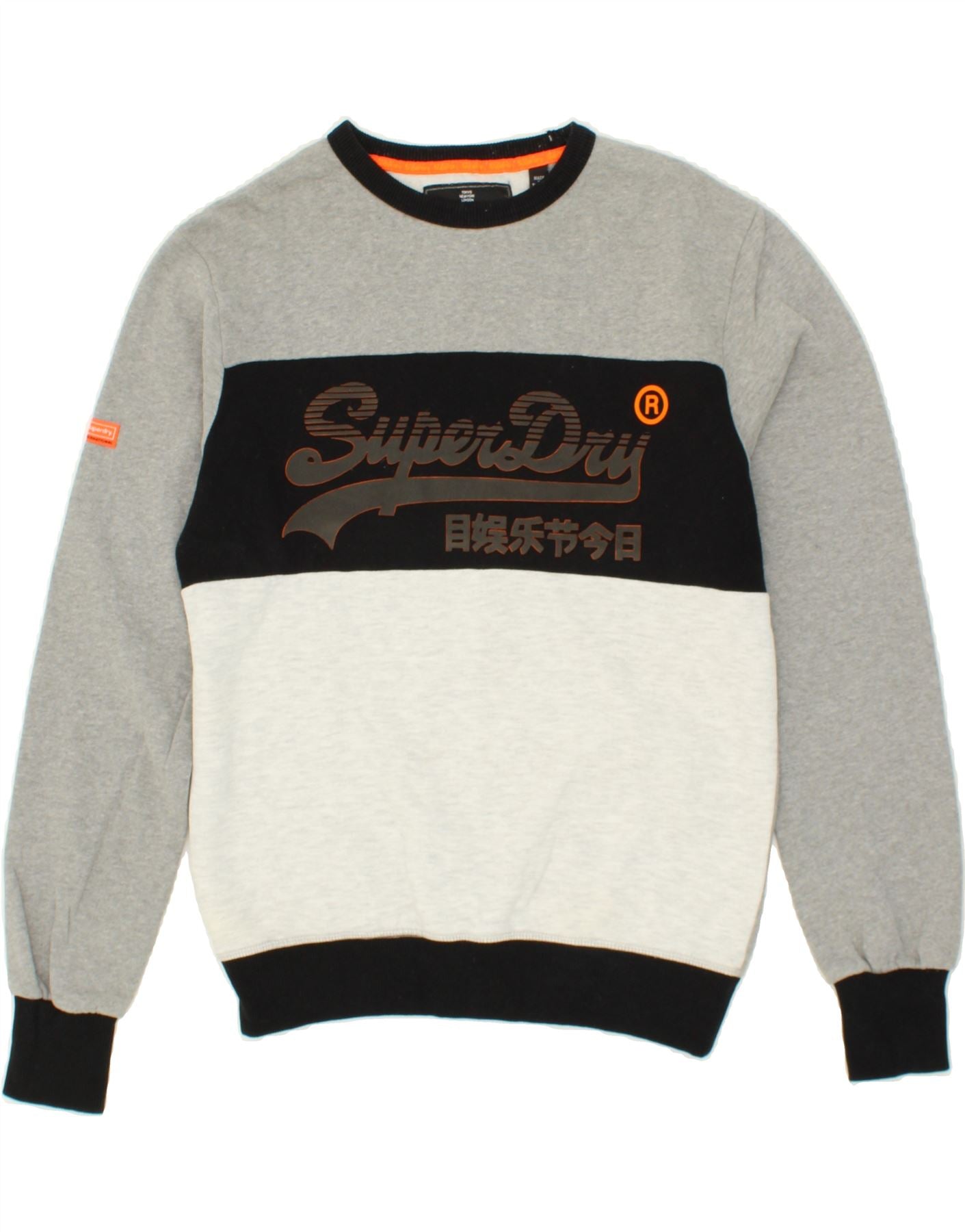 image of SUPERDRY Mens Graphic Sweatshirt Jumper Large Grey Colourblock Cotton