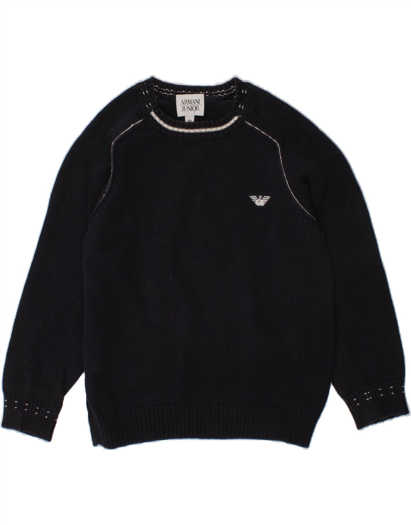 image of ARMANI JUNIOR Boys Boat Neck Jumper Sweater 3-4 Years Navy Blue Cotton