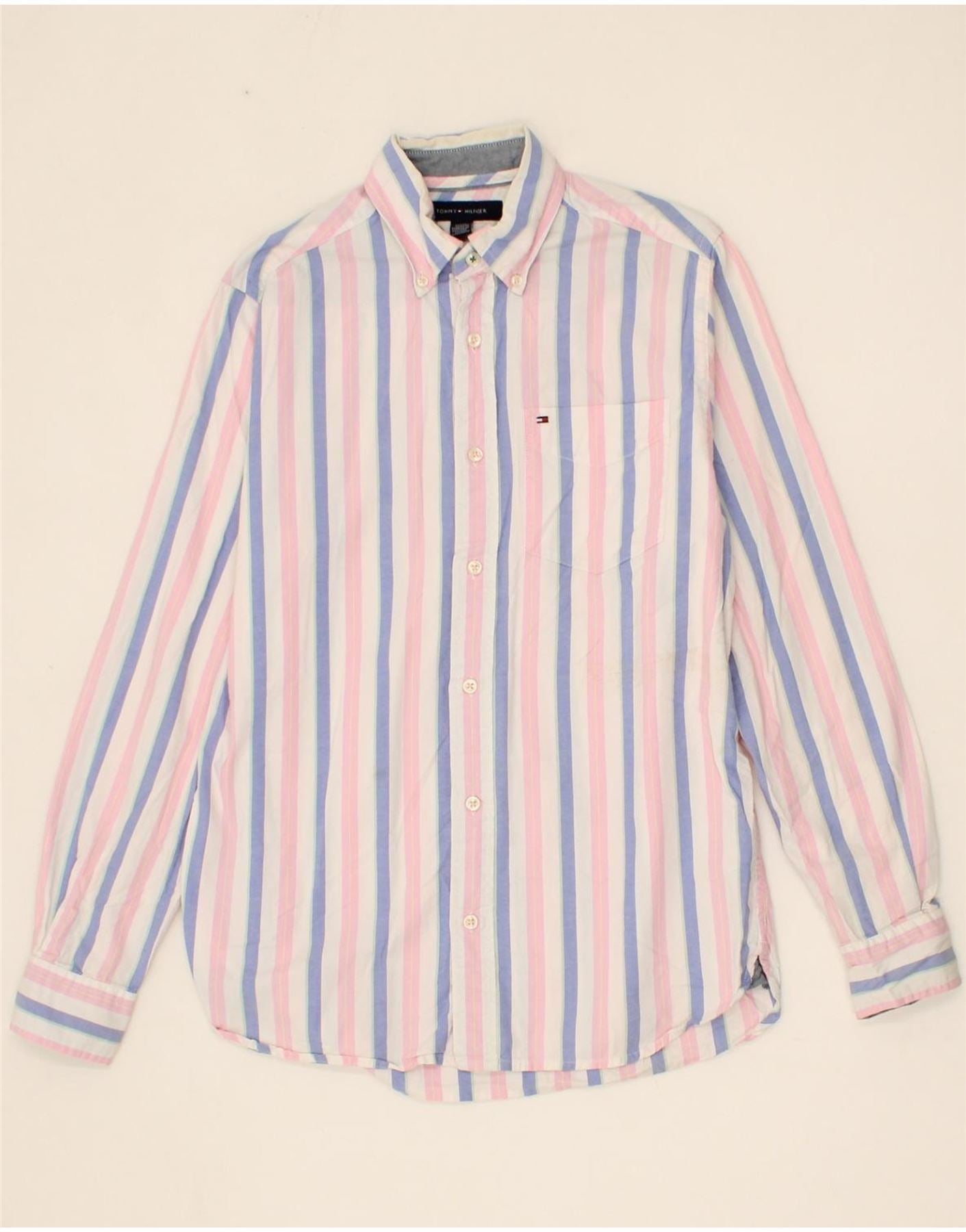 Image of TOMMY HILFIGER Mens Classic Fit Shirt XS Pink Striped Cotton