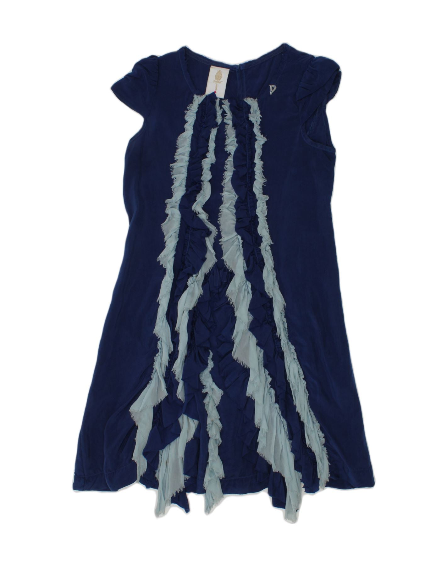 image of DONDUP Girls Ruffle Front A-Line Dress 9-10 Years Navy Blue Cupro