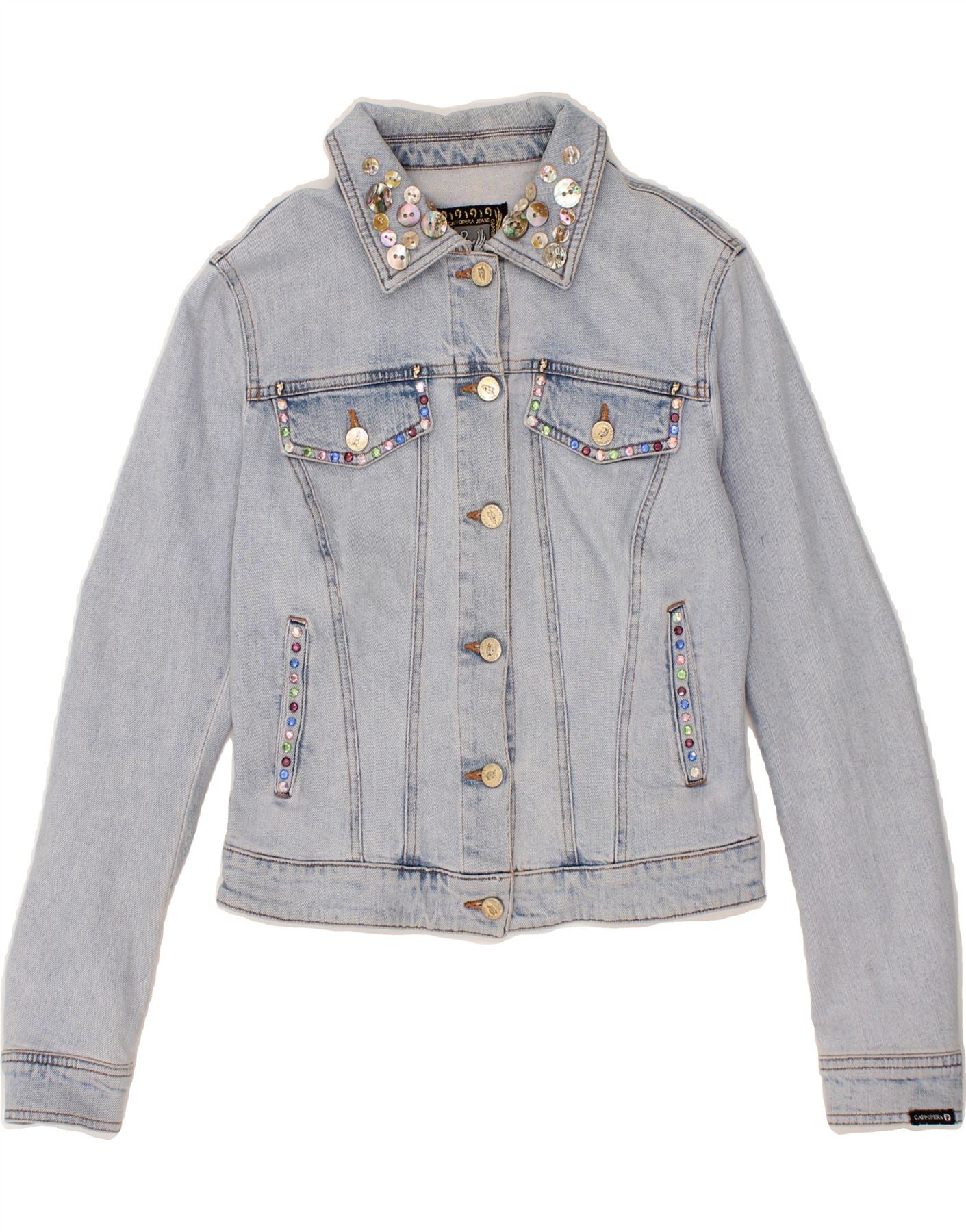 image of CAPPOPERA Womens Crop Denim Jacket IT 42 Medium Blue Cotton