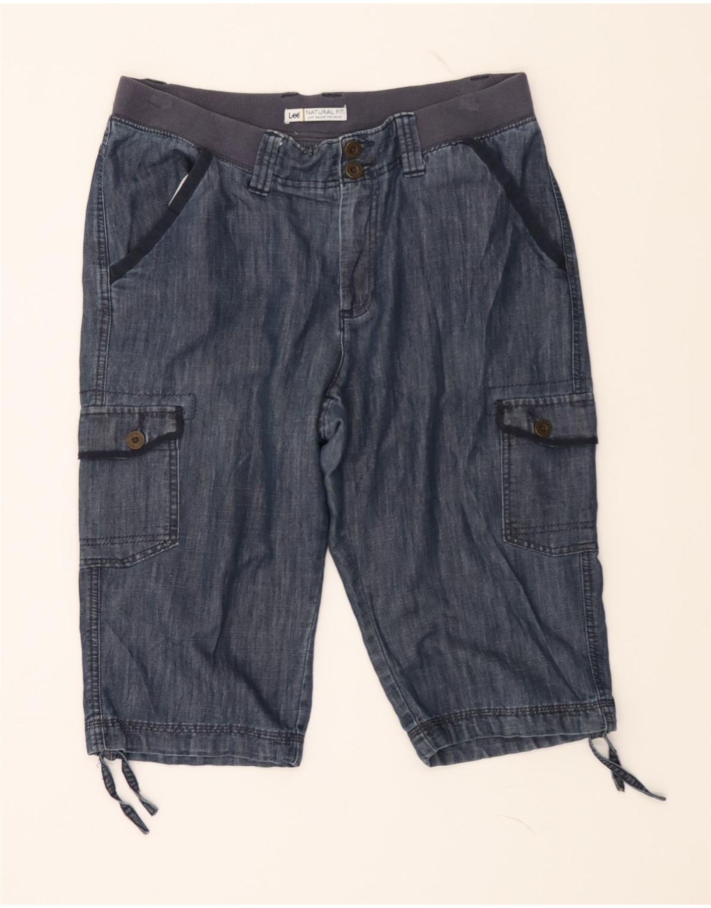 image of LEE Womens Natural Fit Cargo Bermuda Shorts US 14 XL W34  Navy Blue Cotton